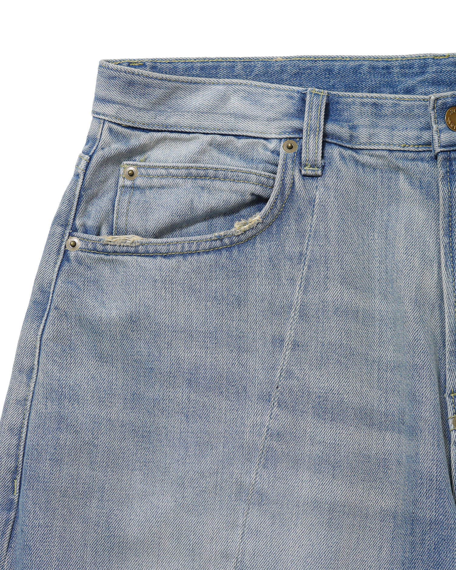 Anglan Panelled Barrel Denim Pants - Washed Blue - Image 4