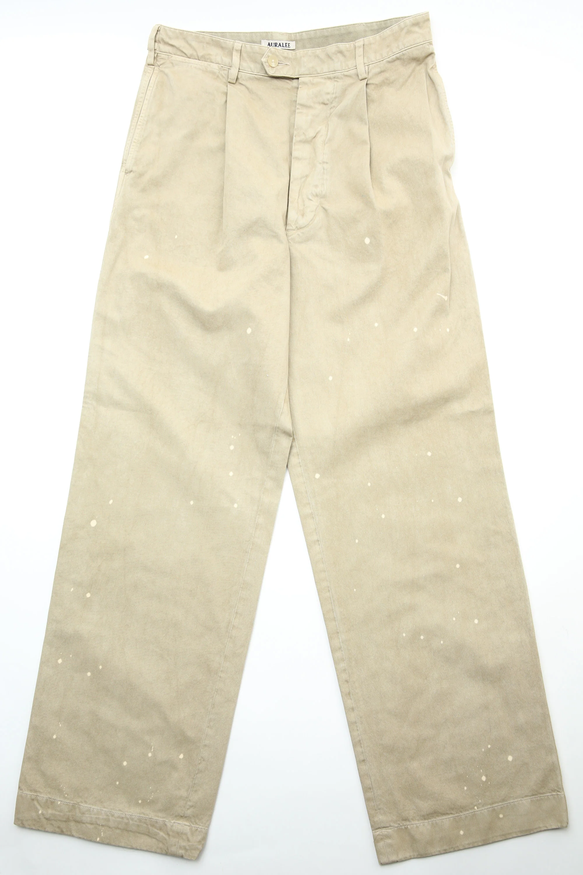 Auralee Garment-Dyed Finx Light Chino One-Tuck Wide Pants - Beige