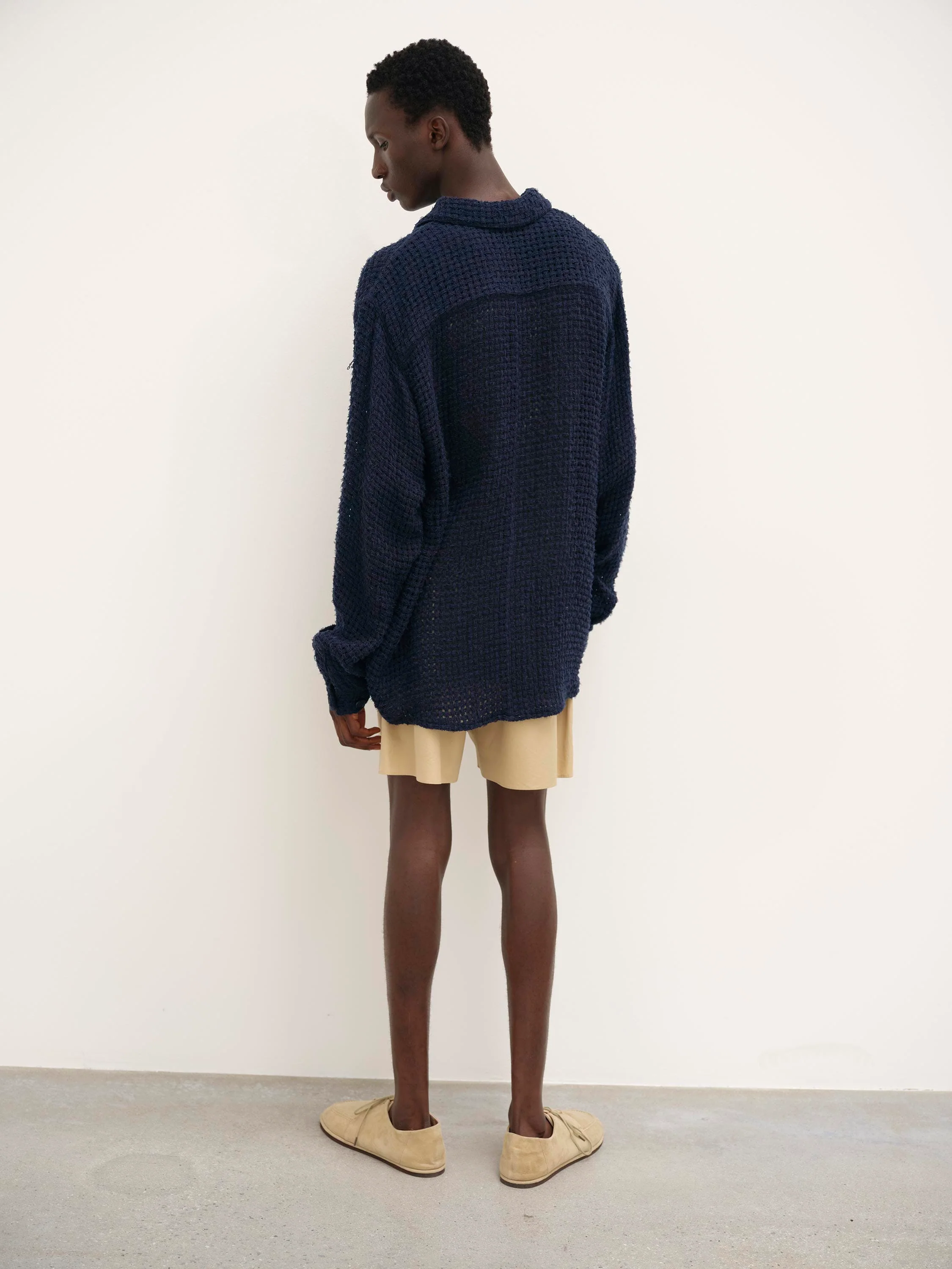 Auralee HOMESPUN SUMMER TWEED MESH SHIRT - Navy - Image 4