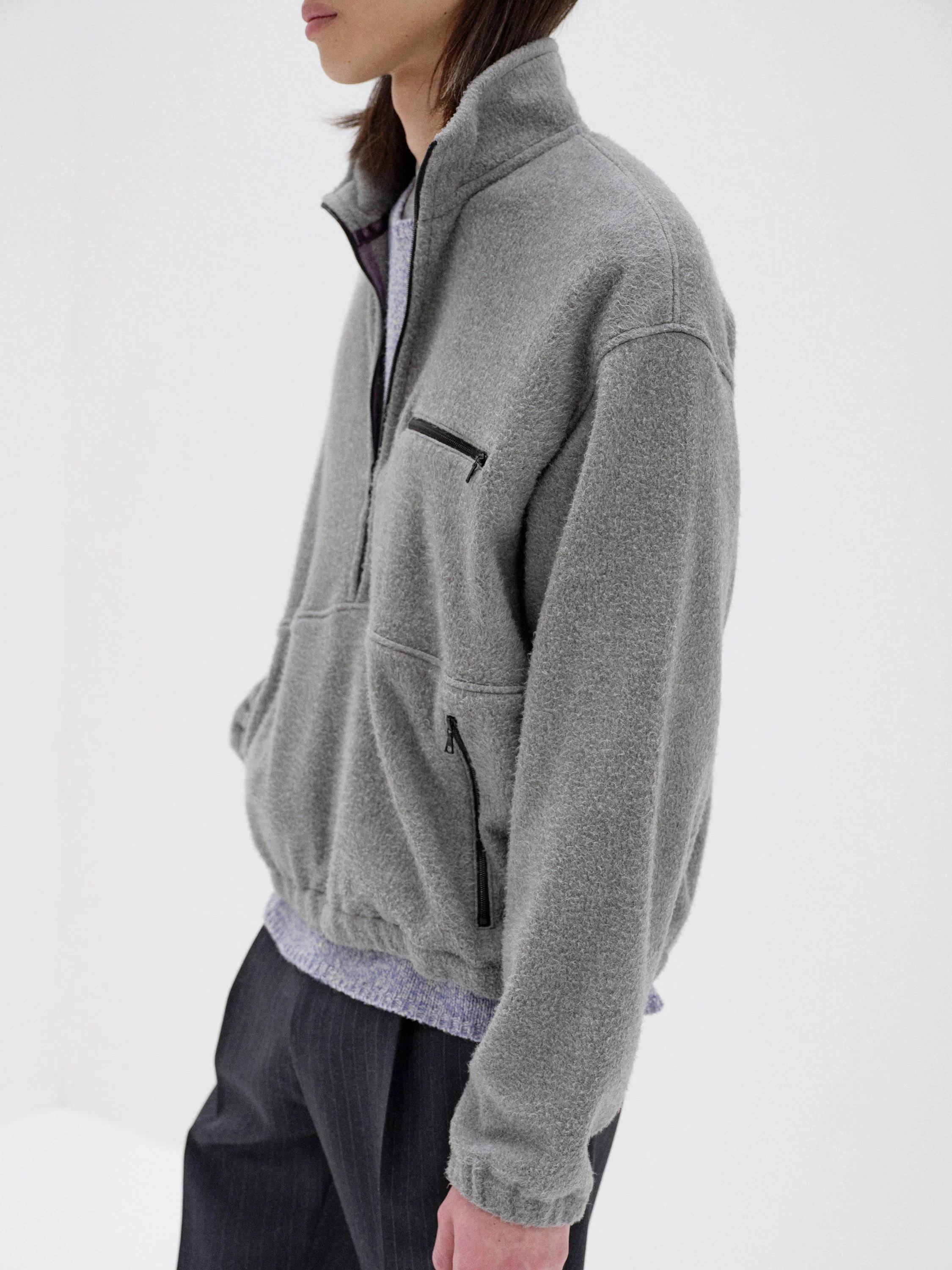 Auralee Pure Silk Comfort Fleece Half Zip P/O - Brown - Image 3