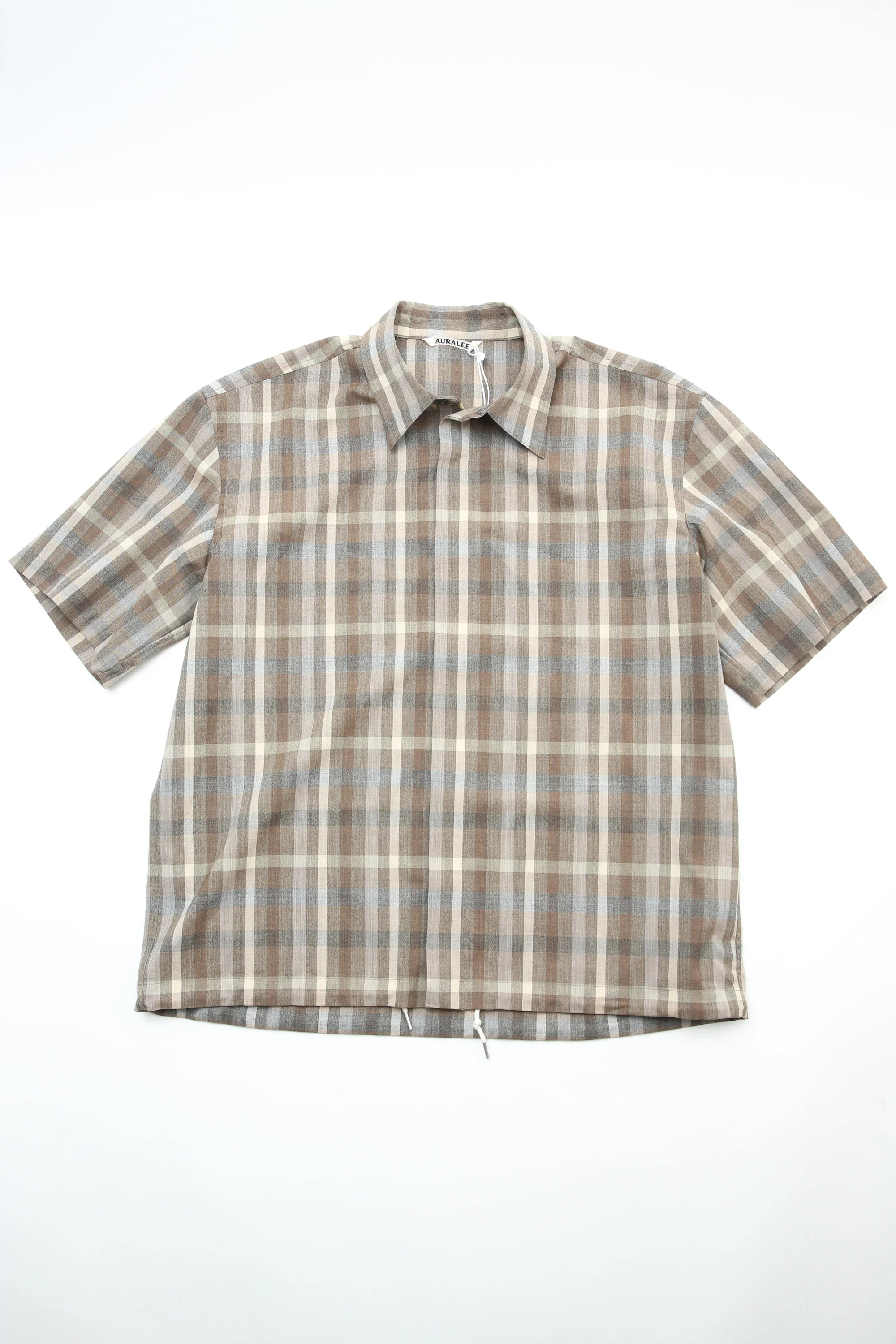 Auralee Super Fine Tropical Wool Check Half-Sleeved Shirt - Top Brown Check