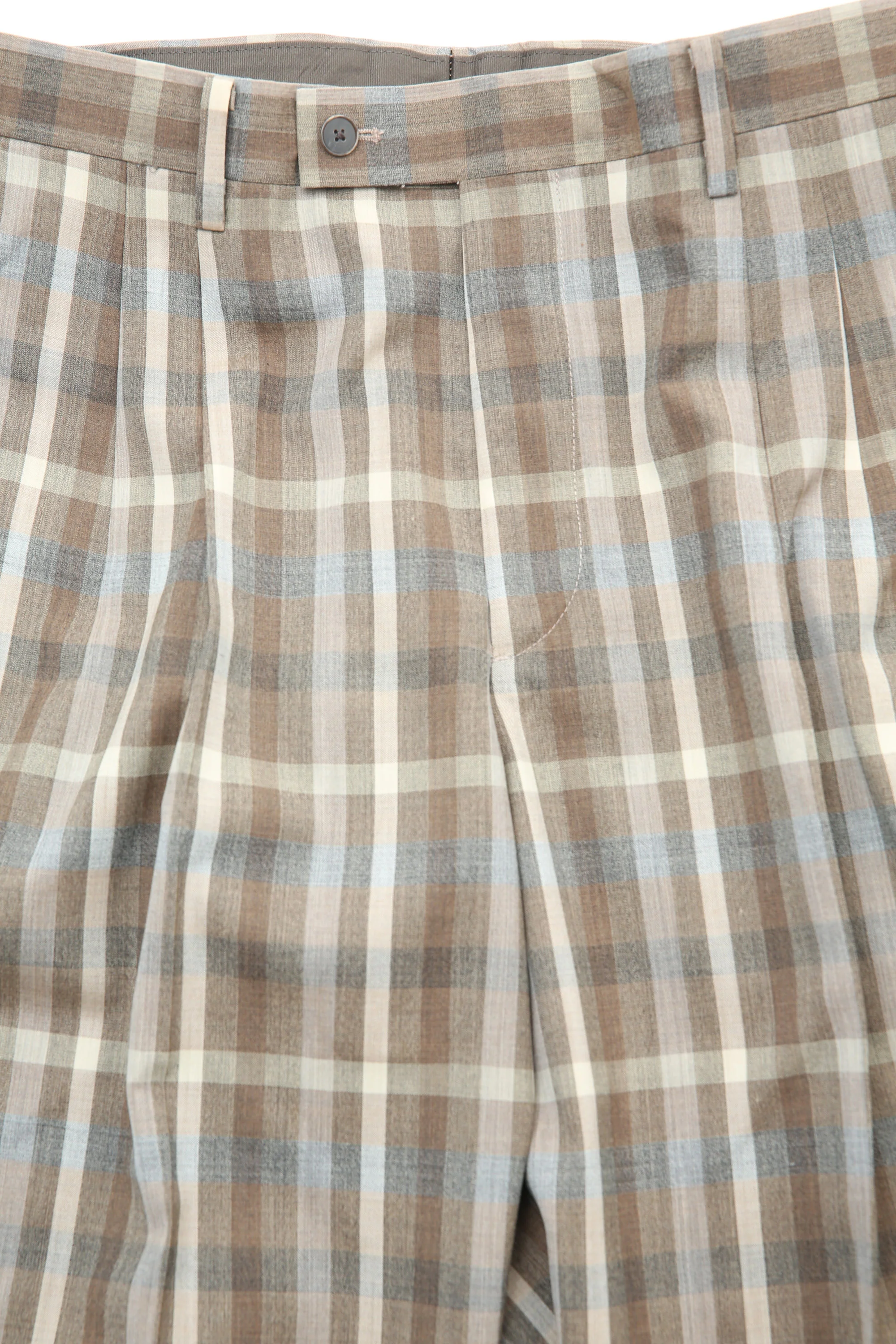 Auralee Super Fine Tropical Wool Check Two-Tuck Slacks - Top Brown Check - Image 2