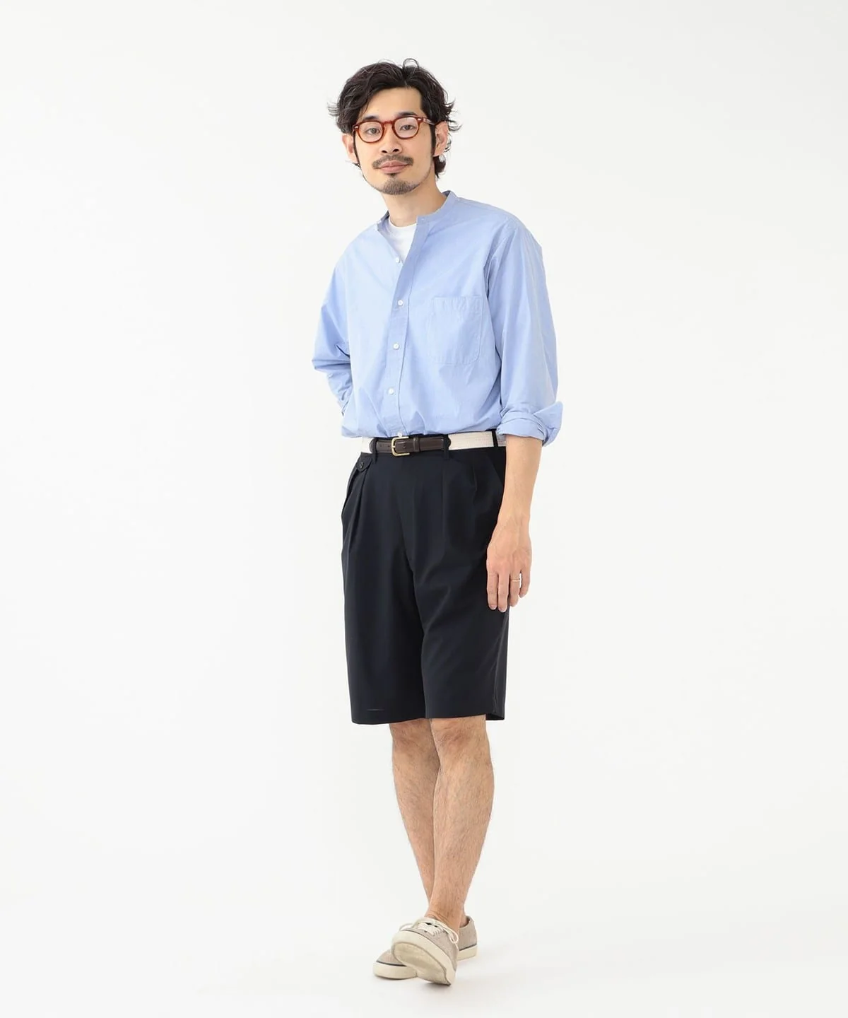 Beams Plus 2 Pleats Shorts Wool Tropical - Navy - Image 7