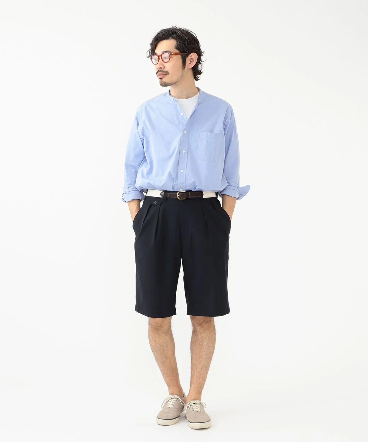 Beams Plus 2 Pleats Shorts Wool Tropical - Navy - Image 8