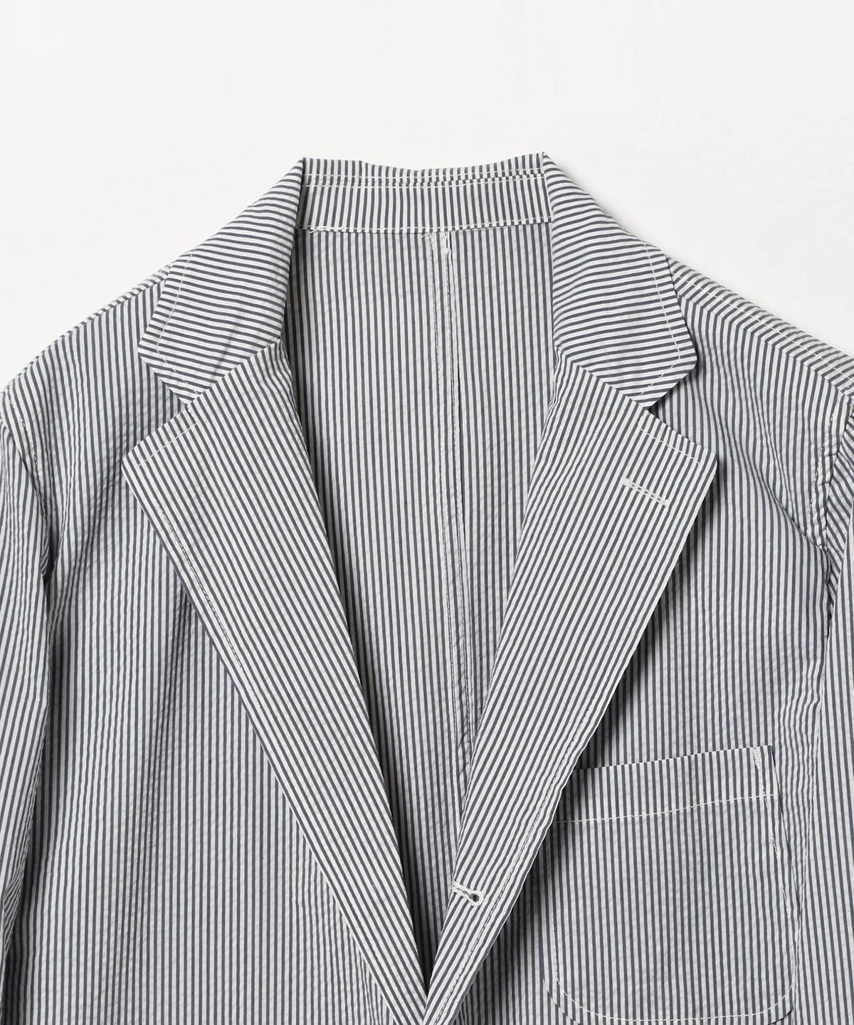 Beams Plus | 3B Jacket Seersucker | Blue Stripe - Image 2