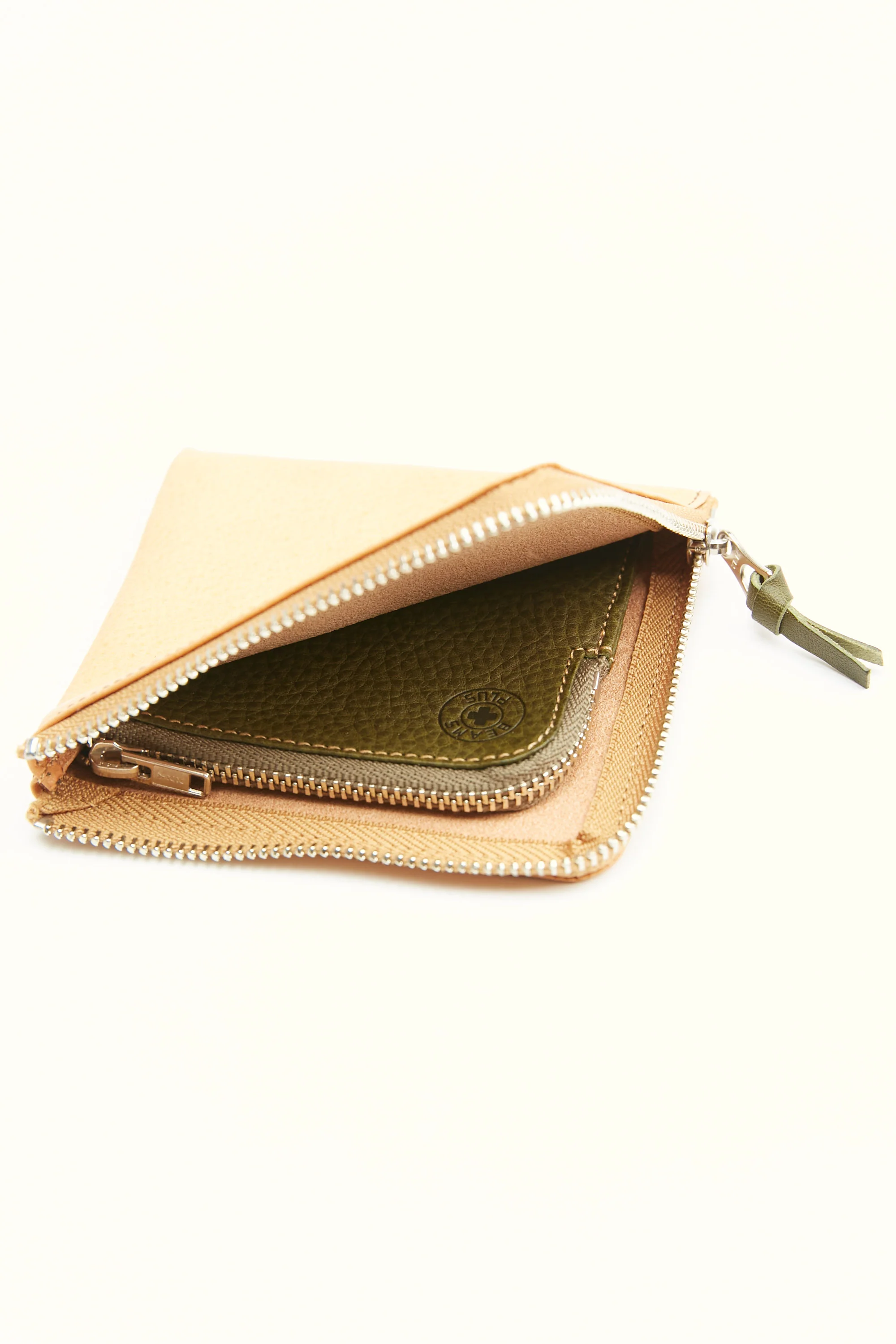 Beams Plus Double Zip Wallet - Tan/Olive (SS26) - Image 3