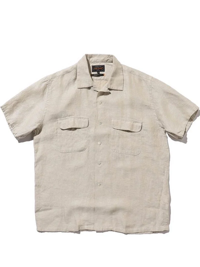Beams Plus Open Collar 1/40 Linen - Natural