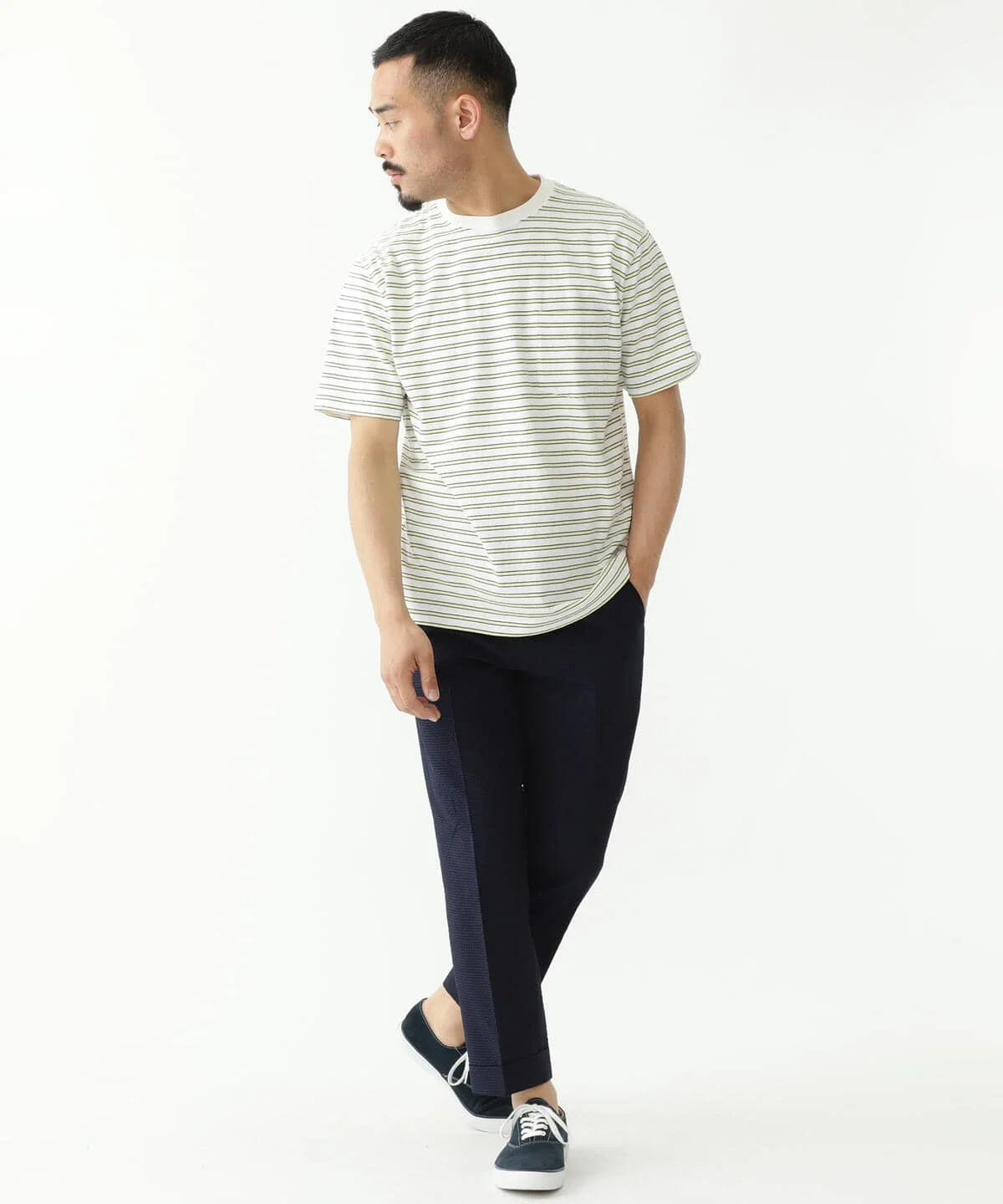 Beams Plus | IVY Trousers Ankle-Cut COOLMAX Seersucker | Navy Solid - Image 15