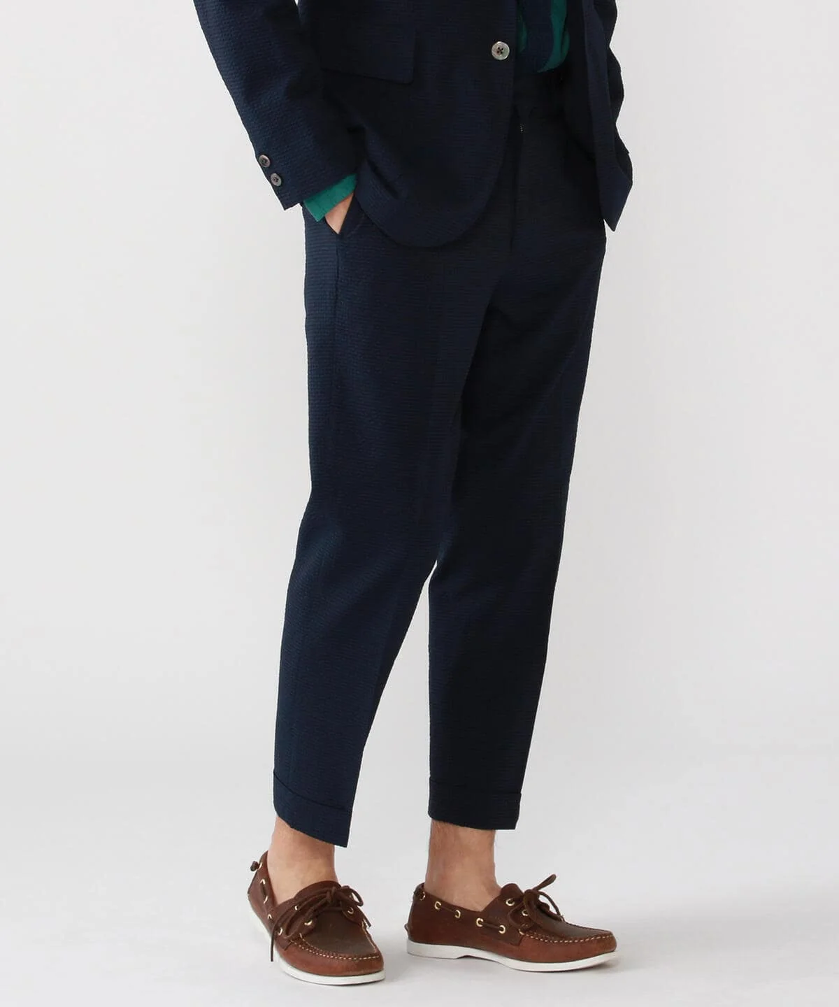 Beams Plus | IVY Trousers Ankle-Cut COOLMAX Seersucker | Navy Solid - Image 7