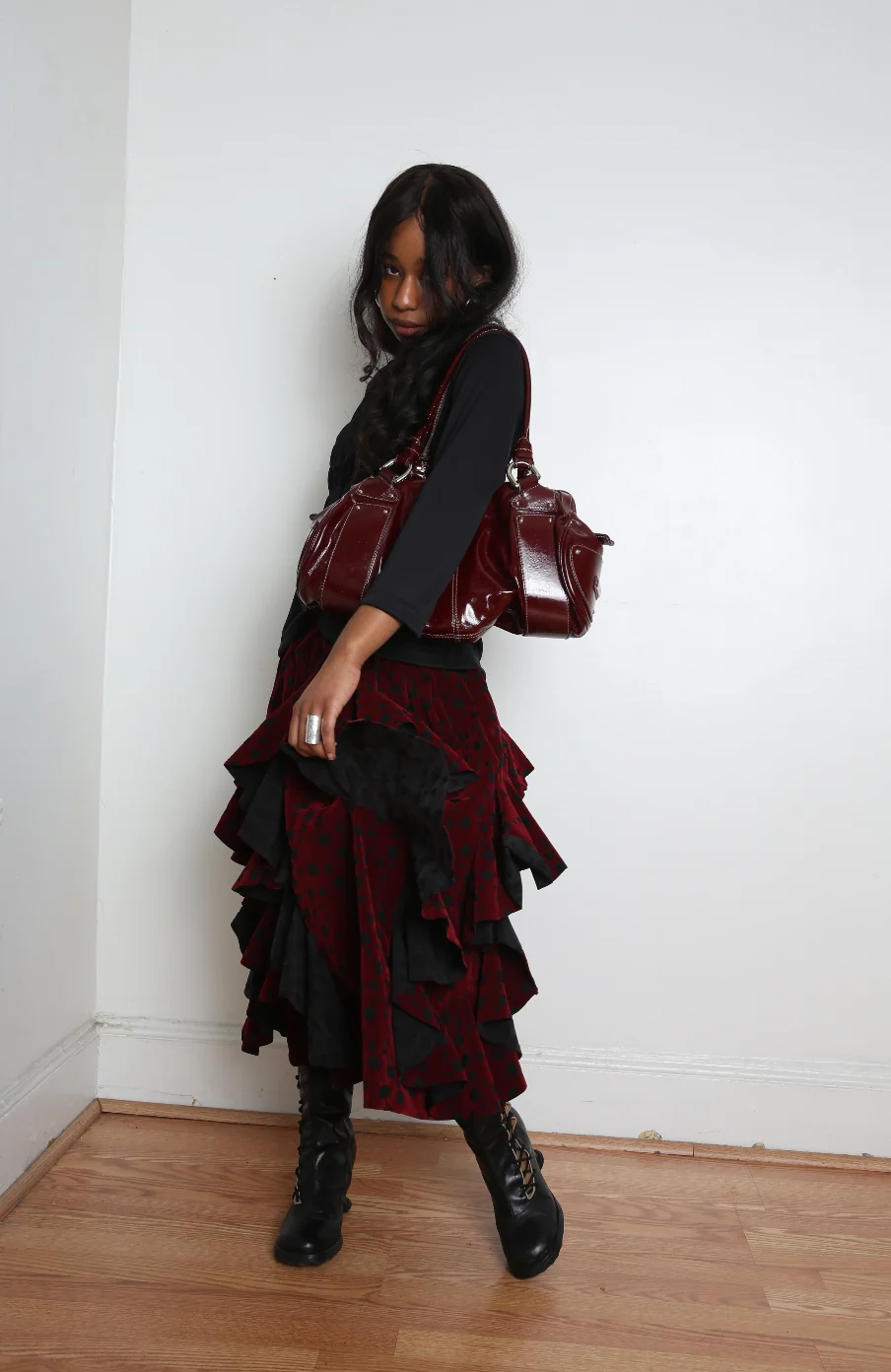 Comme des Garçons Comme des Garçons (CDGCDG) Ladies' Skirt - Black X Burgundy - Image 3