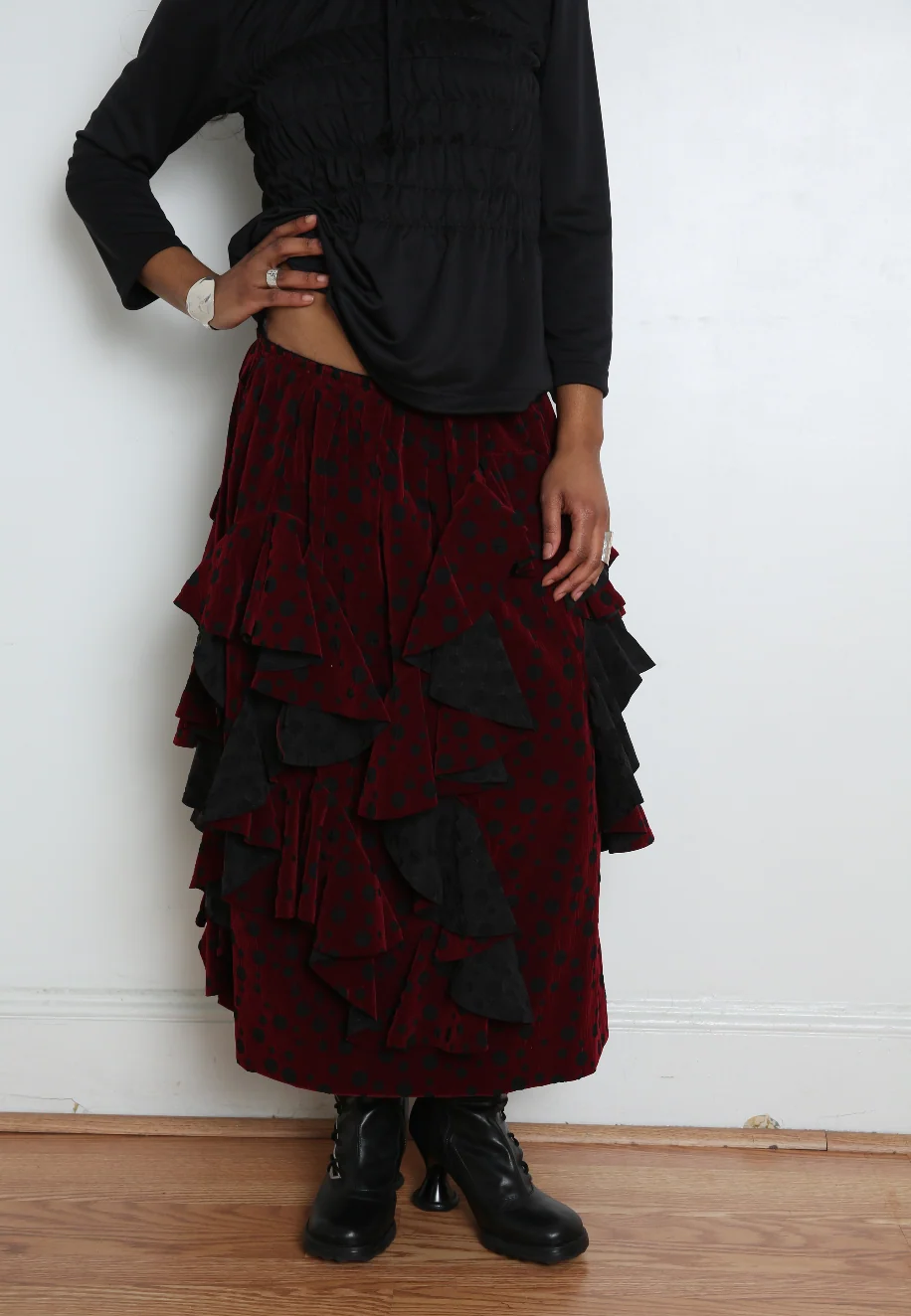 Comme des Garçons Comme des Garçons (CDGCDG) Ladies' Skirt - Black X Burgundy - Image 4