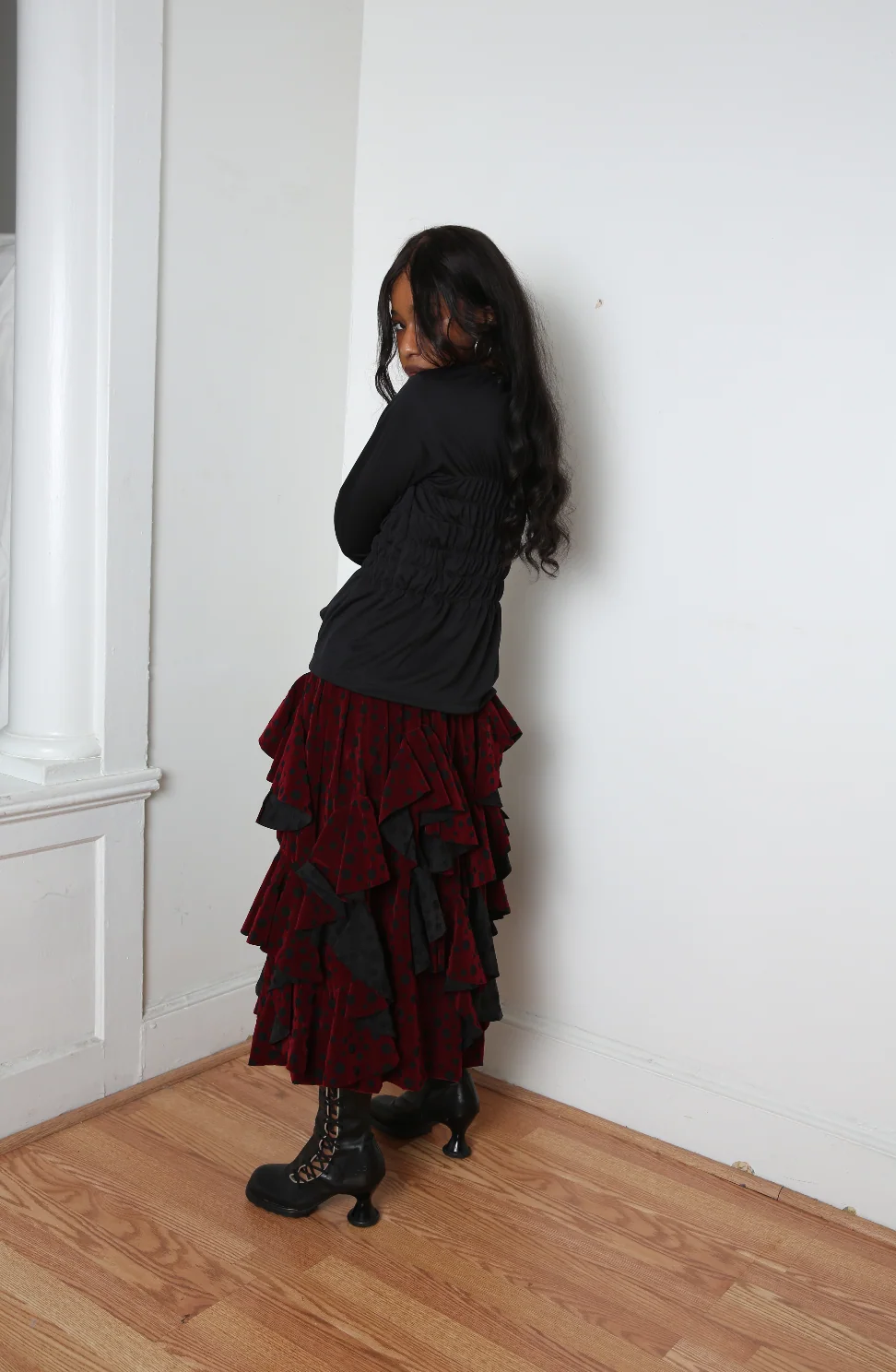 Comme des Garçons Comme des Garçons (CDGCDG) Ladies' Skirt - Black X Burgundy - Image 7