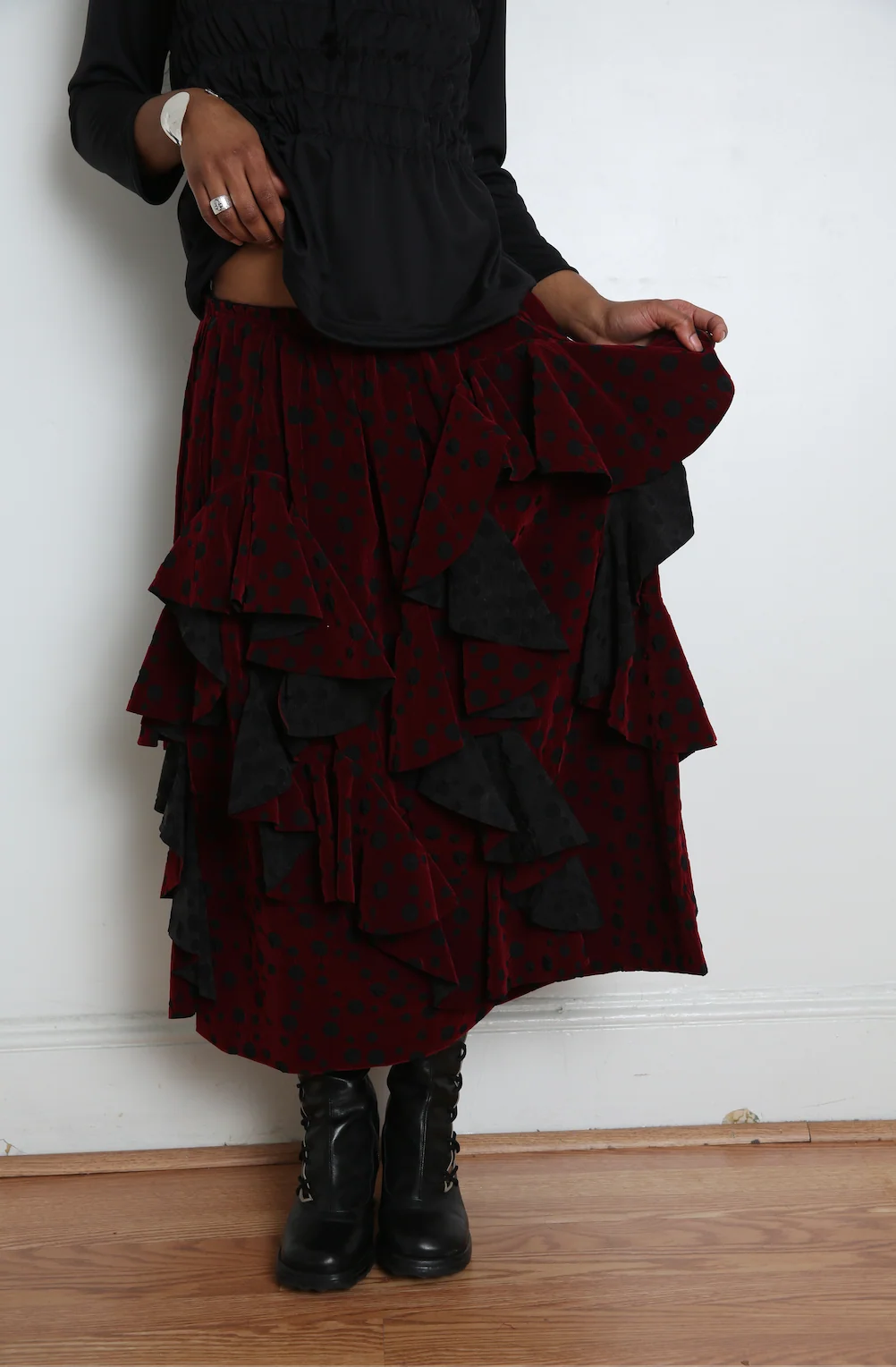 Comme des Garçons Comme des Garçons (CDGCDG) Ladies' Skirt - Black X Burgundy - Image 8