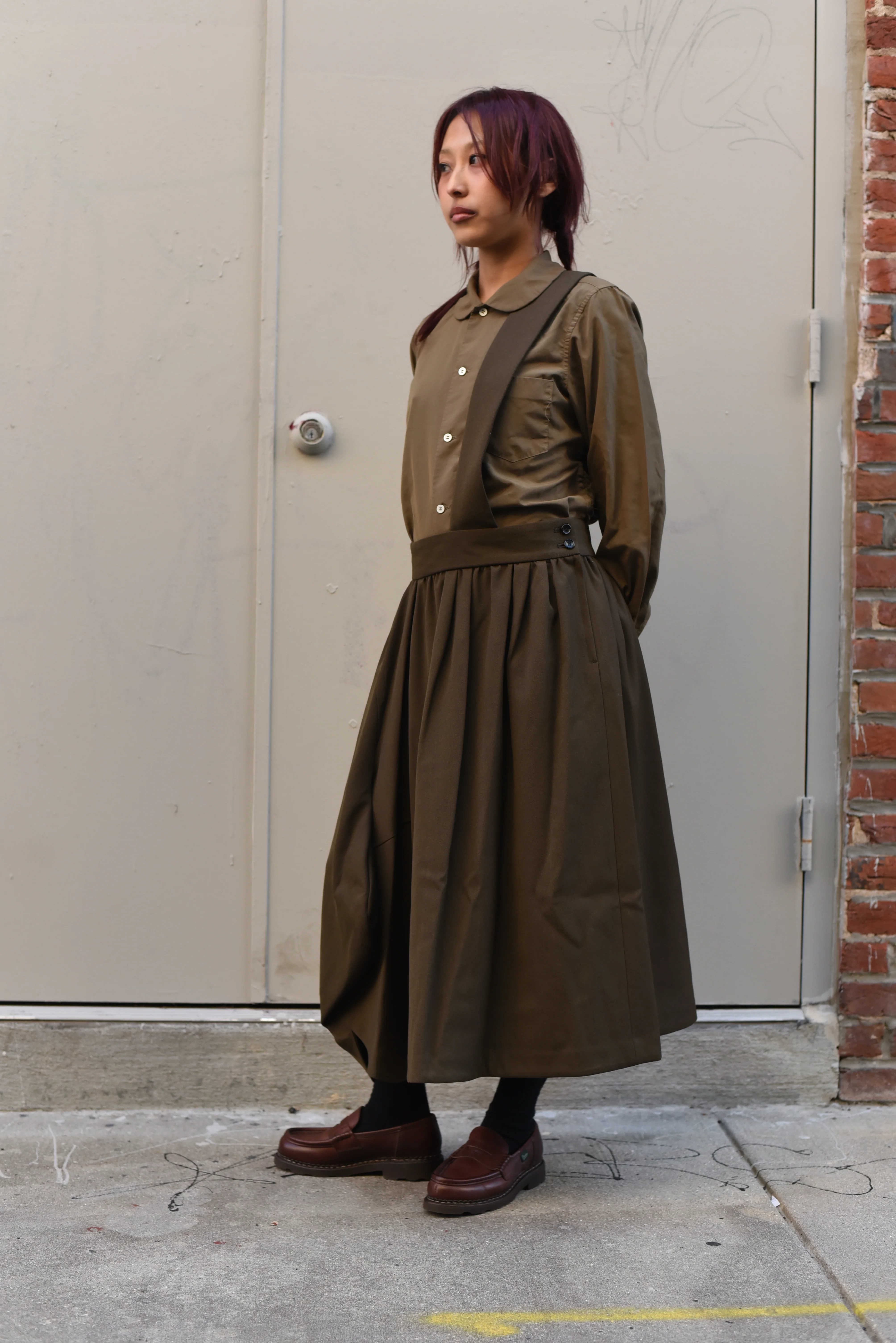 Comme des Garçons Comme des Garçons (CDGCDG) Ladies Suspender Skirt { RL-A010-051-3 } - Khaki - Image 3