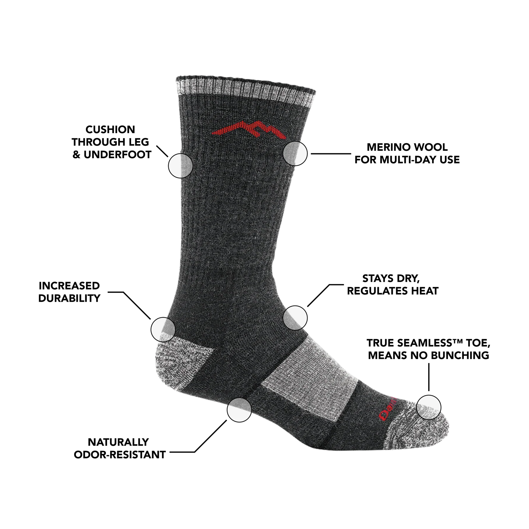 Darn Tough 1405 Men's Hiker Boot Full Cushion Midweight Hiking Socks - Charcoal - Image 4