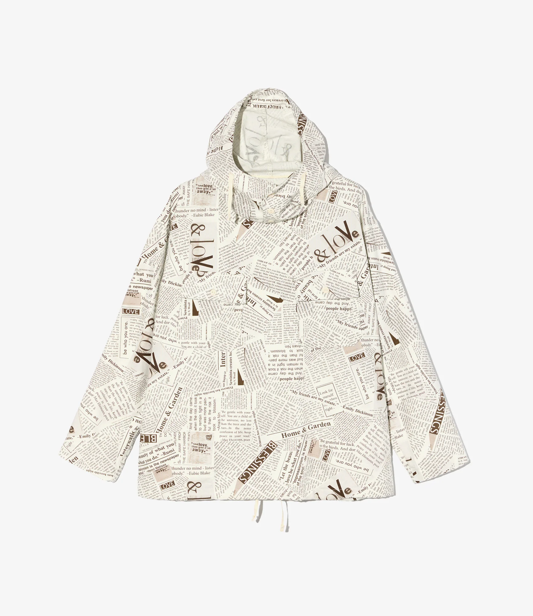 Engineered Garments Cagoule Shirt - White Cotton Newspaper Print Canvas
