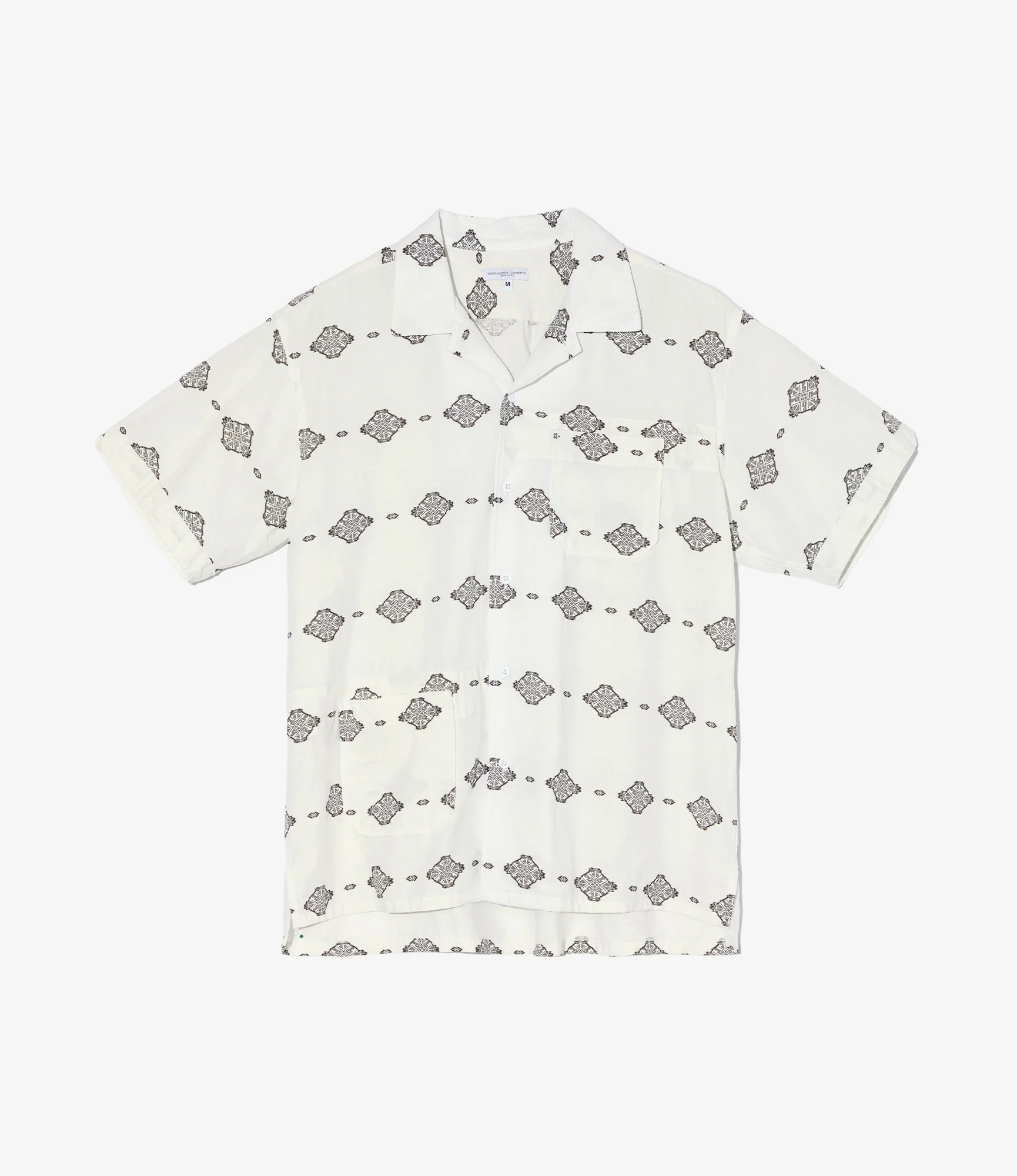 Engineered Garments Camp Shirt - White/Black Cotton Ikat Print