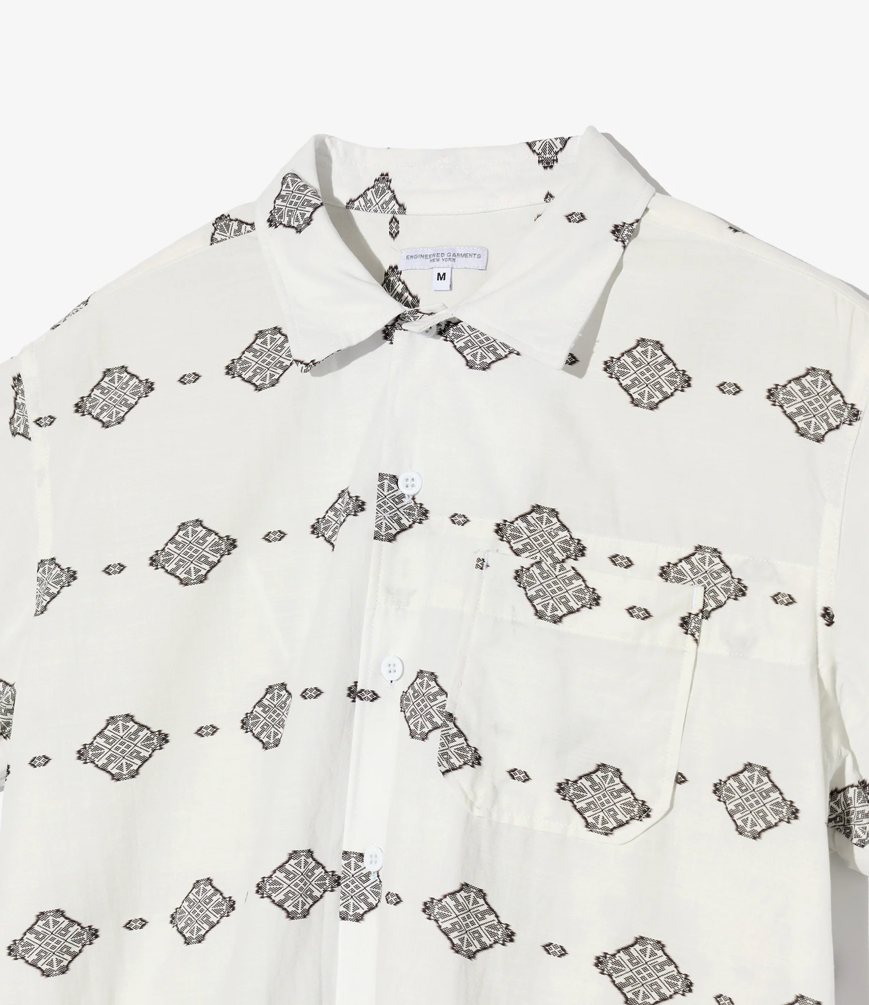 Engineered Garments Camp Shirt - White/Black Cotton Ikat Print - Image 4