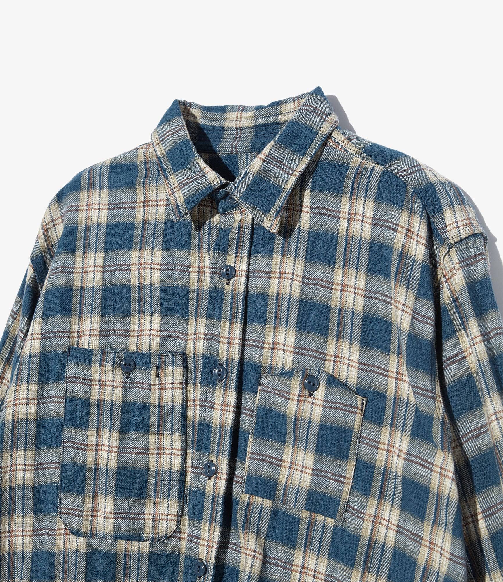 Engineered Garments Work Shirt - Navy Cotton Plaid Jacquard - Image 3