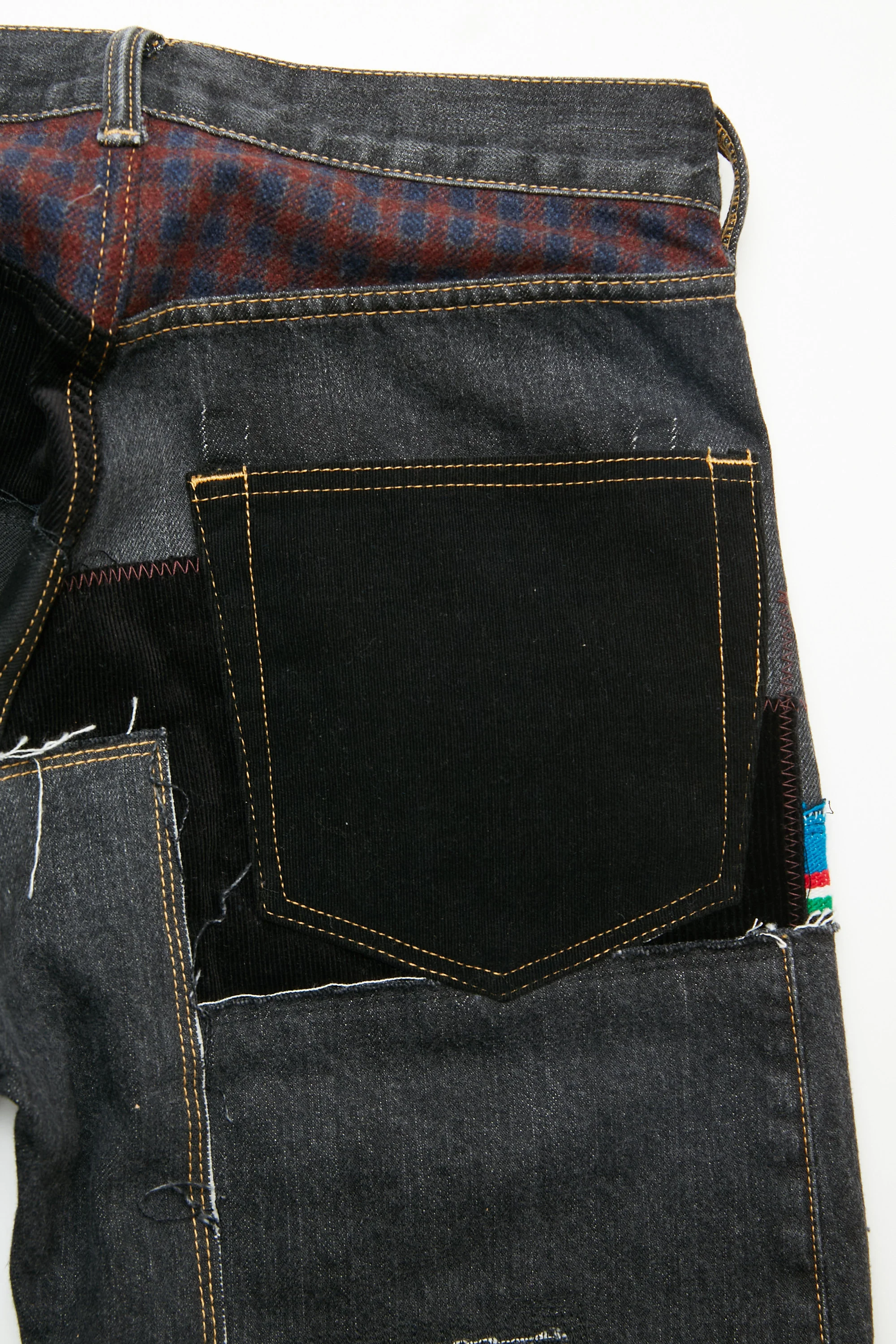 JUNYA WATANABE MAN cotton selvedge denim garment treated x multi fabrics mix Pants - Black X MIX - Image 14