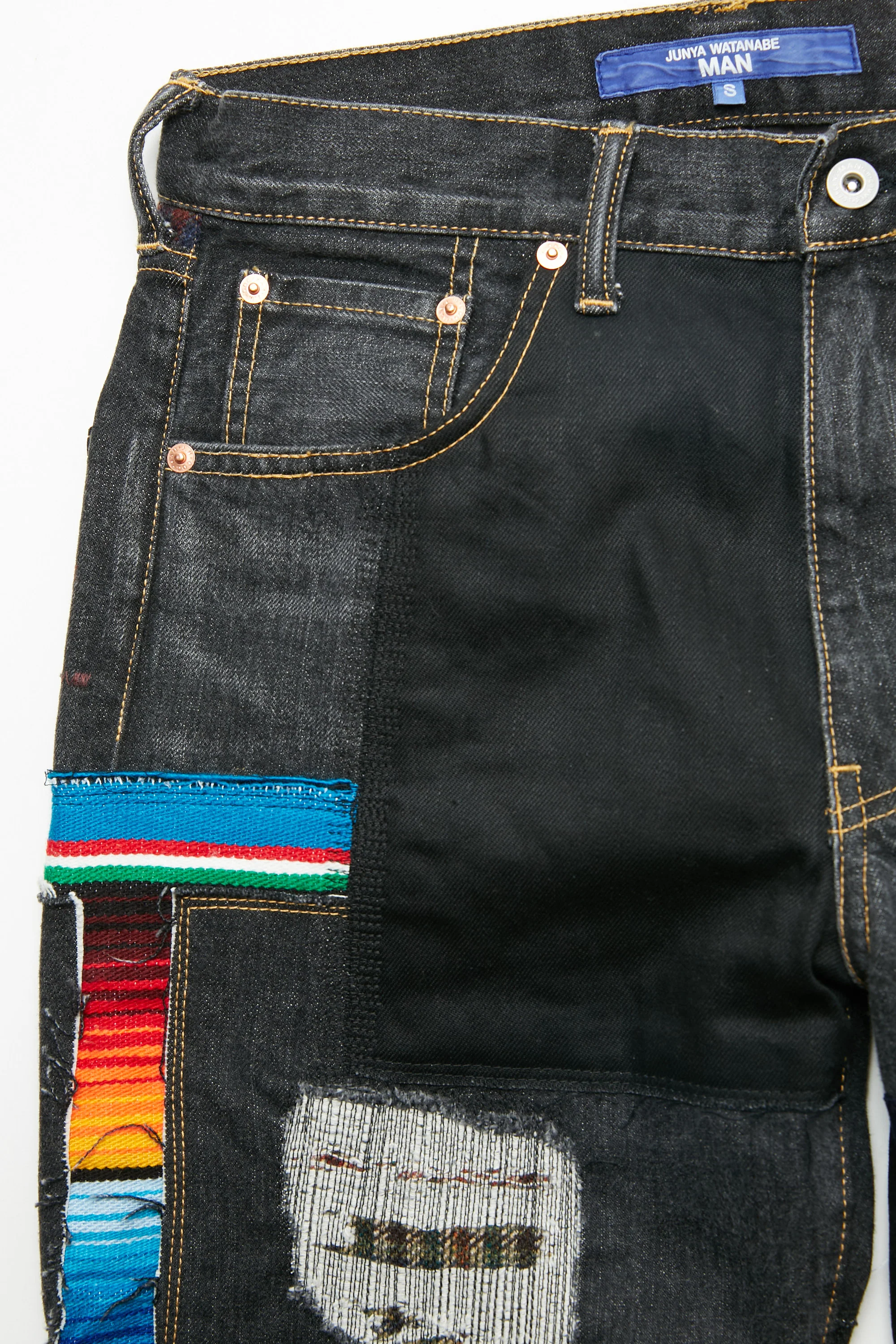 JUNYA WATANABE MAN cotton selvedge denim garment treated x multi fabrics mix Pants - Black X MIX - Image 3