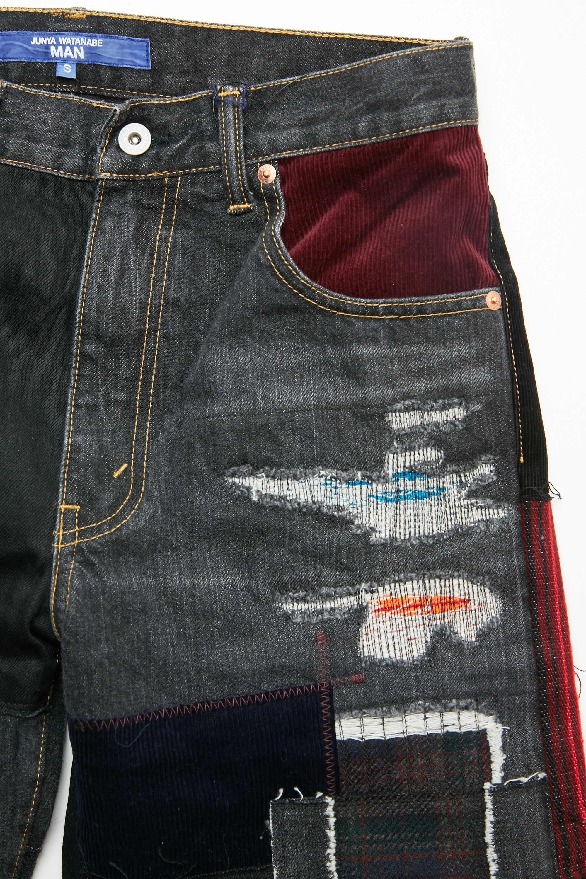 JUNYA WATANABE MAN cotton selvedge denim garment treated x multi fabrics mix Pants - Black X MIX - Image 4