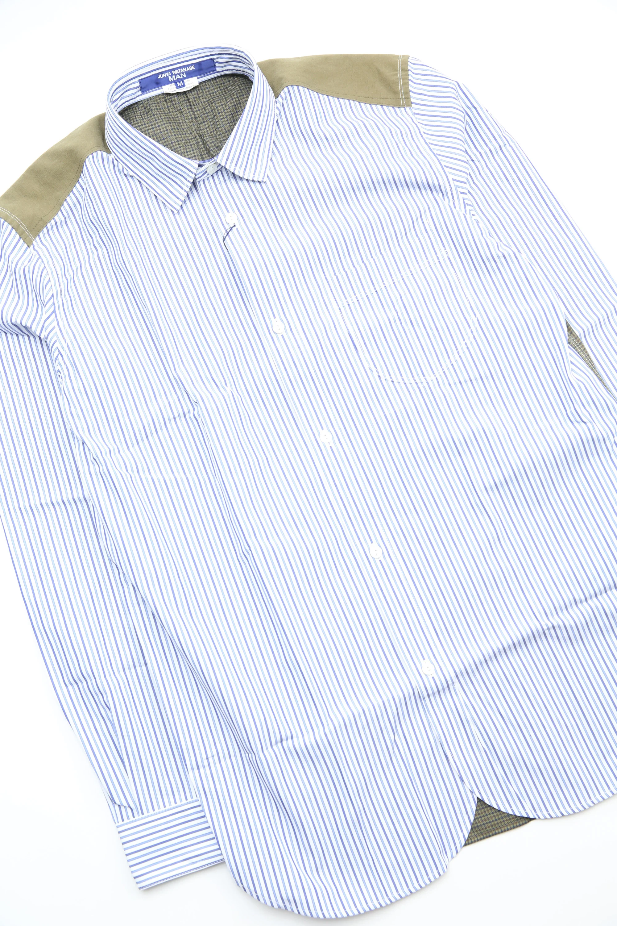 Junya Watanabe MAN Shirt - Blue Stripe / Olive Plaid - Image 4