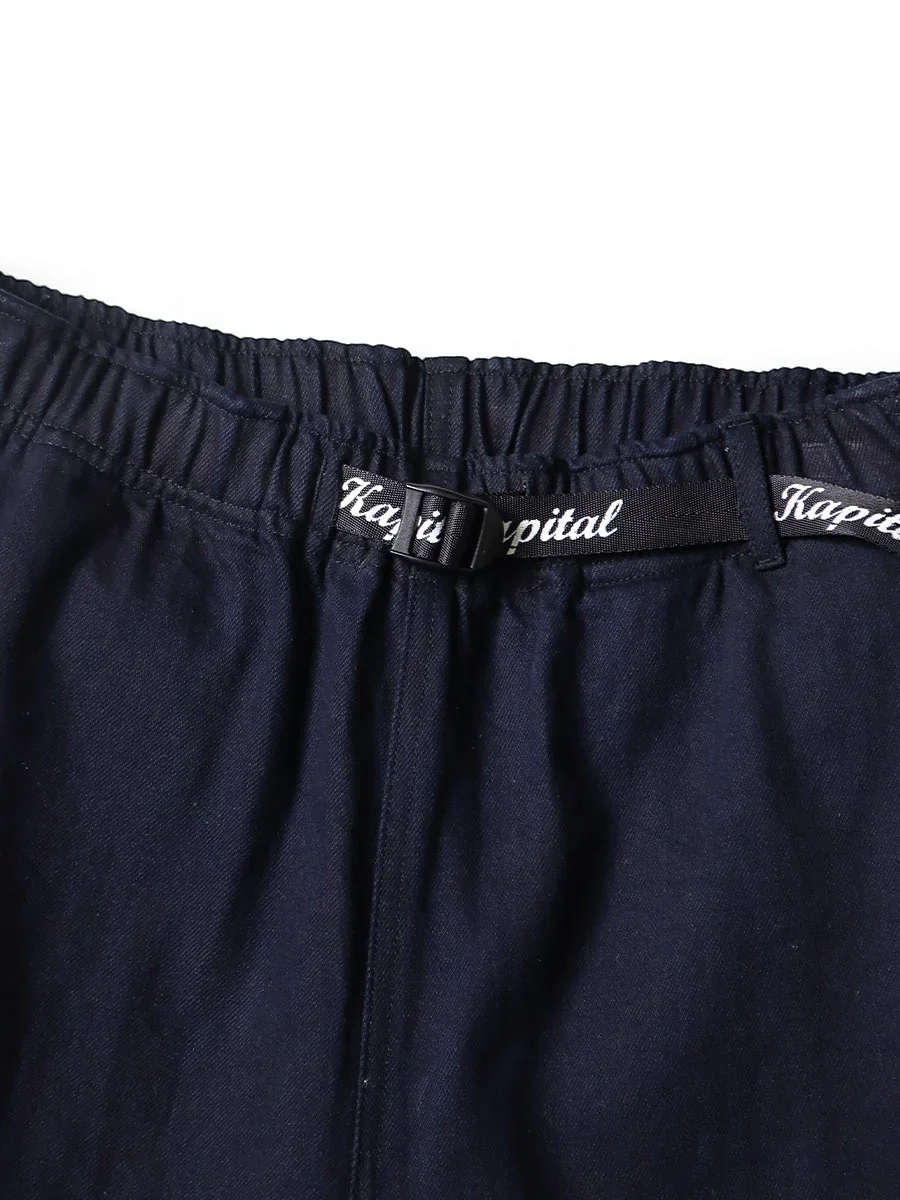 Kapital 10oz Denim EASY Short Pants (FUROSHIKI Embroidery) - Indigo / Indigo - Image 4