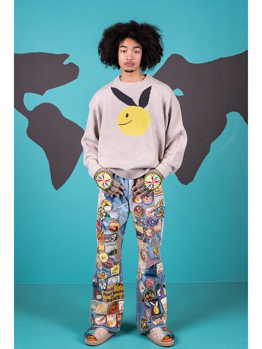 Kapital 12.5oz Denim 5P Rat Flare Patch Pants (BEAUTIFUL WORLD INSANE Remake) - Indigo (processing) - Image 10