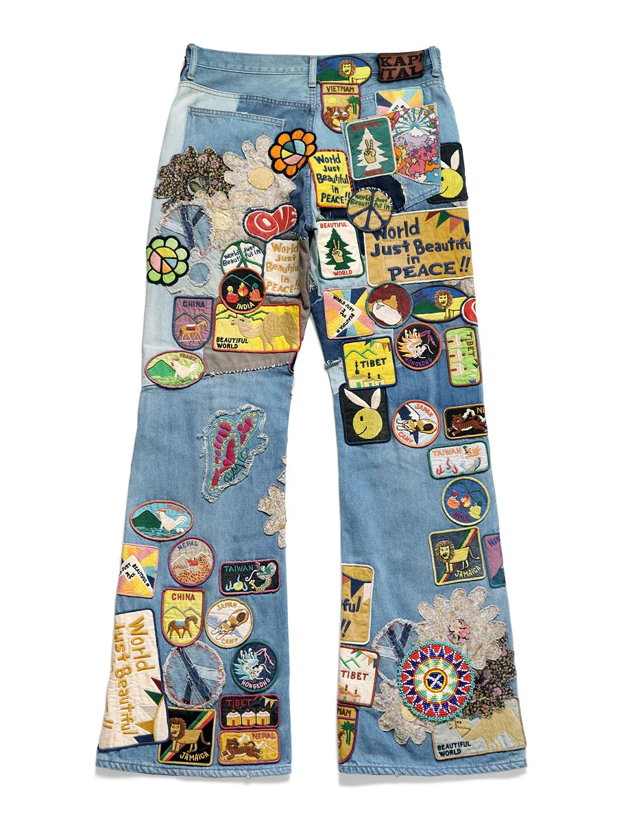 Kapital 12.5oz Denim 5P Rat Flare Patch Pants (BEAUTIFUL WORLD INSANE Remake) - Indigo (processing) - Image 5