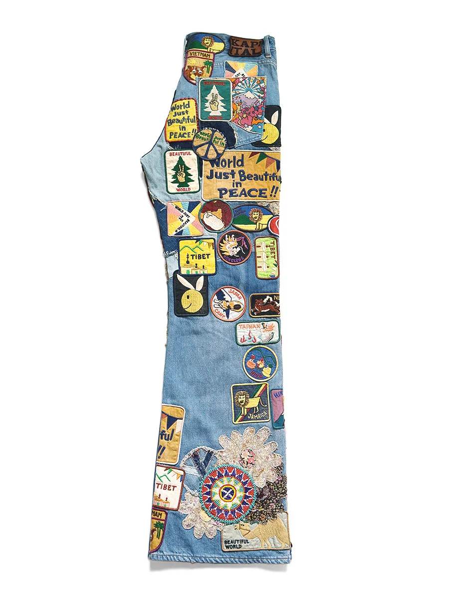 Kapital 12.5oz Denim 5P Rat Flare Patch Pants (BEAUTIFUL WORLD INSANE Remake) - Indigo (processing) - Image 6