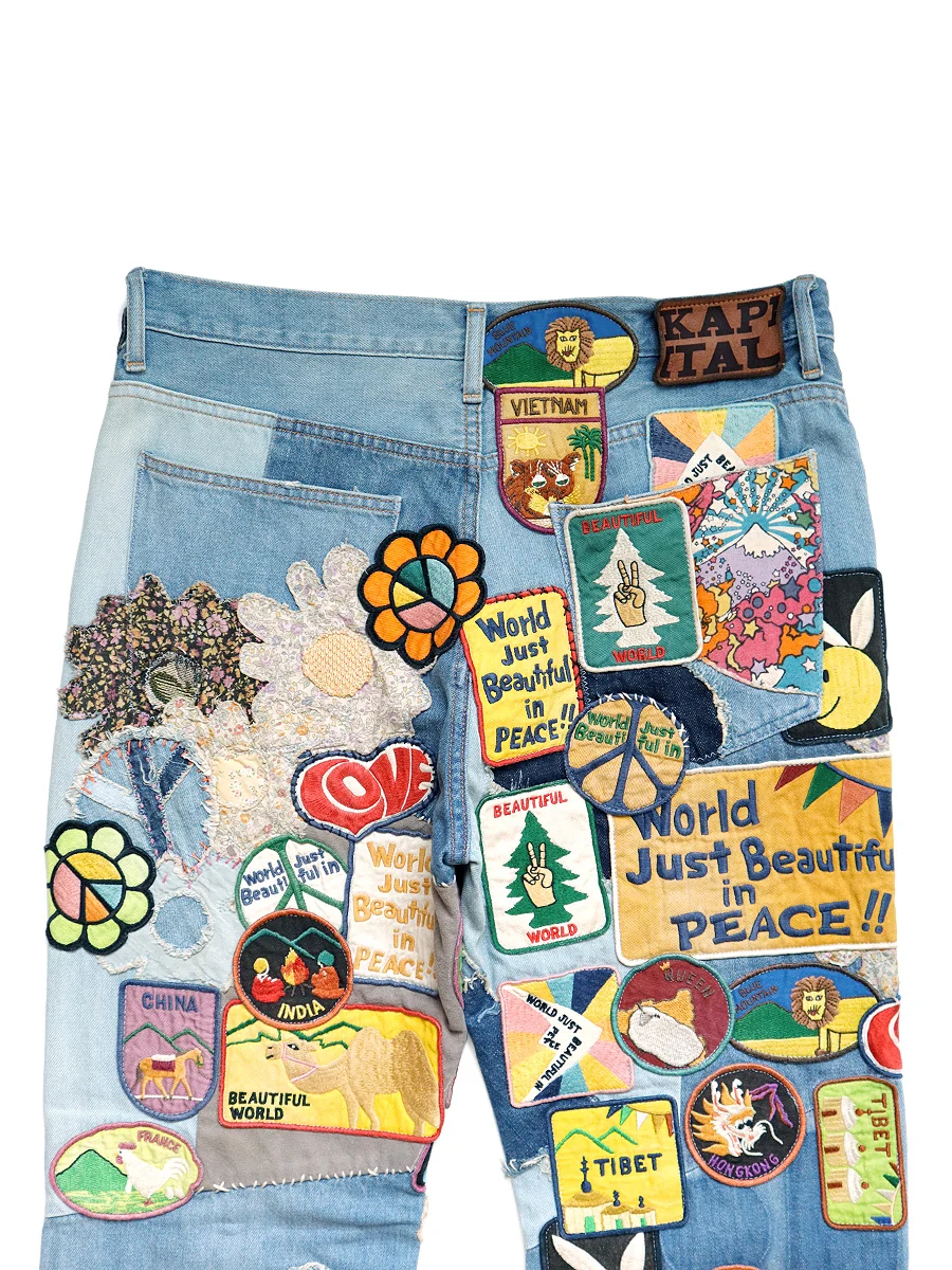 Kapital 12.5oz Denim 5P Rat Flare Patch Pants (BEAUTIFUL WORLD INSANE Remake) - Indigo (processing) - Image 7