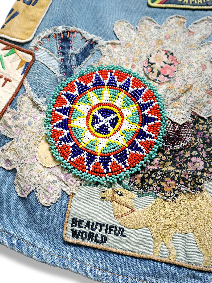Kapital 12.5oz Denim 5P Rat Flare Patch Pants (BEAUTIFUL WORLD INSANE Remake) - Indigo (processing) - Image 9