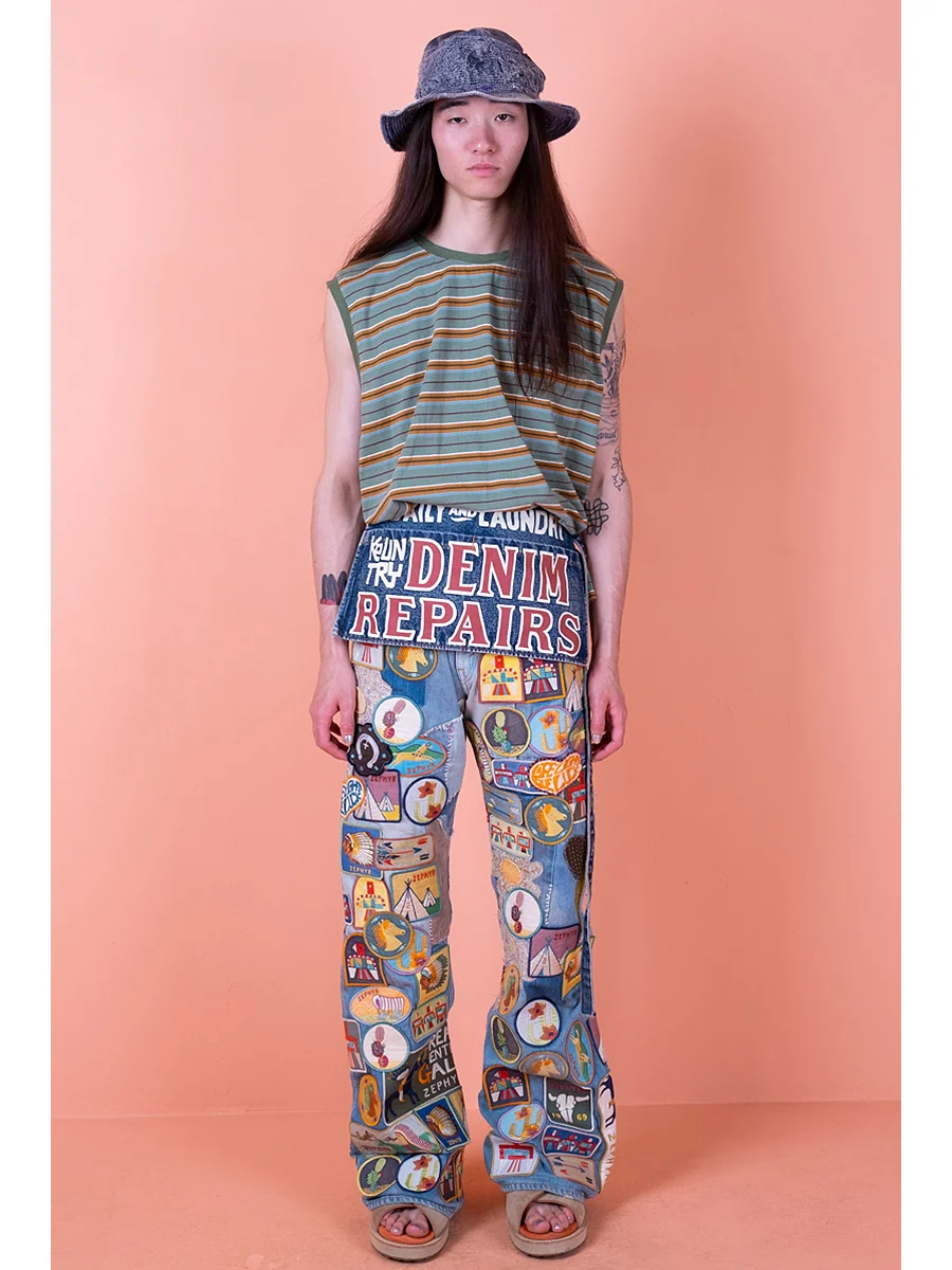Kapital 12.5oz Denim 5P RAT Flare Patch Pants (ZEPHYROS INSANE Remake) - Indigo - Image 10