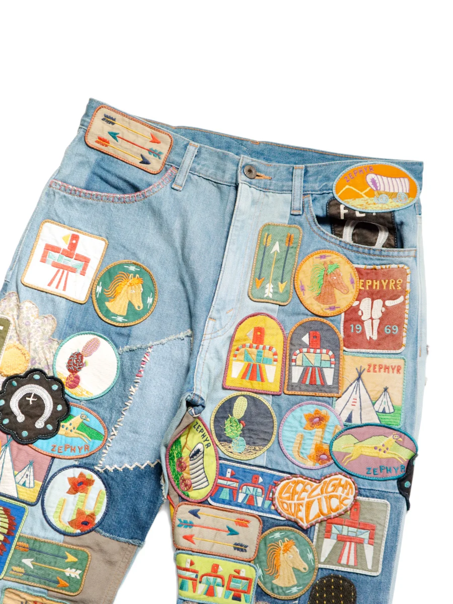 Kapital 12.5oz Denim 5P RAT Flare Patch Pants (ZEPHYROS INSANE Remake) - Indigo - Image 4