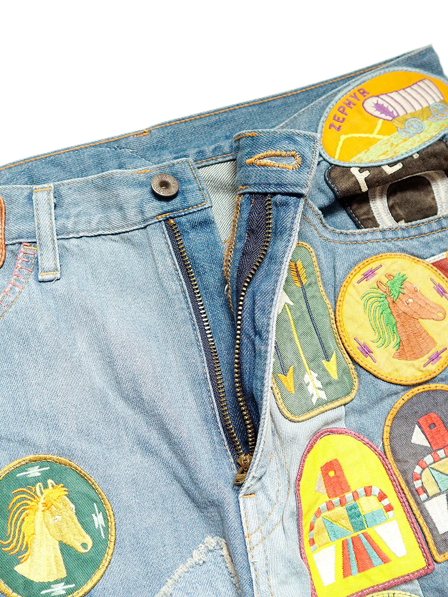 Kapital 12.5oz Denim 5P RAT Flare Patch Pants (ZEPHYROS INSANE Remake) - Indigo - Image 6