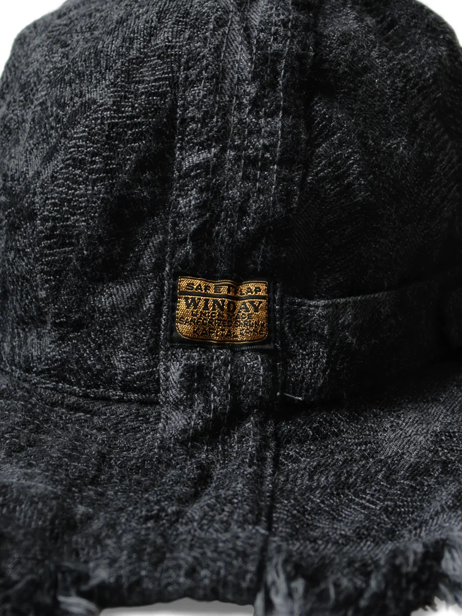 Kapital 12oz MAGPIE Denim RADIO Tulip Hat - Black / Black - Image 3