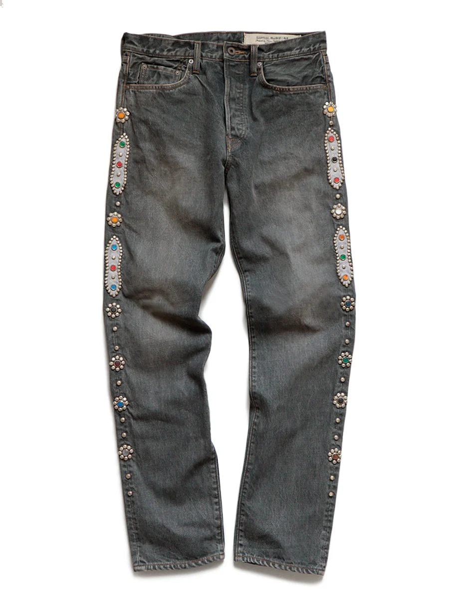 Kapital 14oz BLACK Denim 5P MONKEY CISCO (STUDS) - Black - Image 2