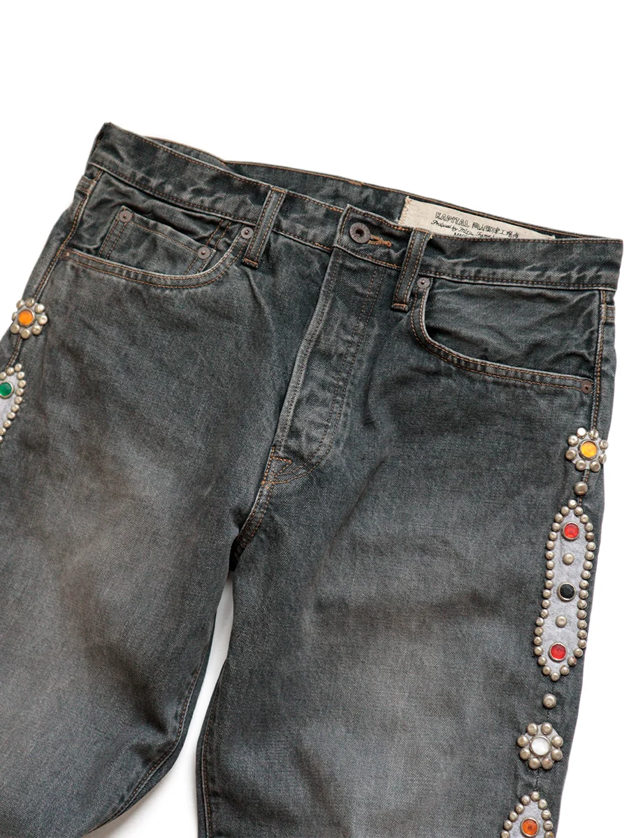 Kapital 14oz BLACK Denim 5P MONKEY CISCO (STUDS) - Black - Image 4