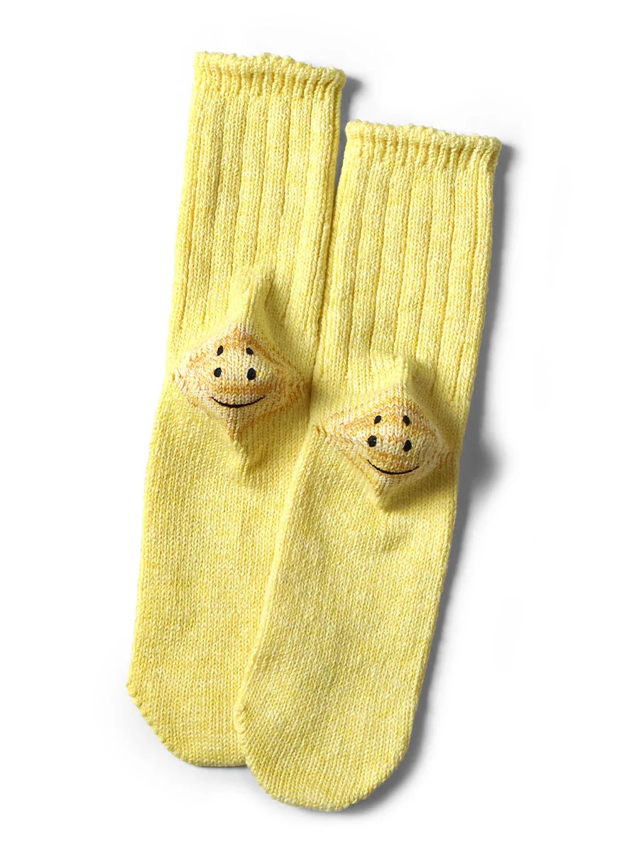 Kapital 56 Yarns 3x1 Rib RAINBOWY HAPPY HEEL Socks - Yellow