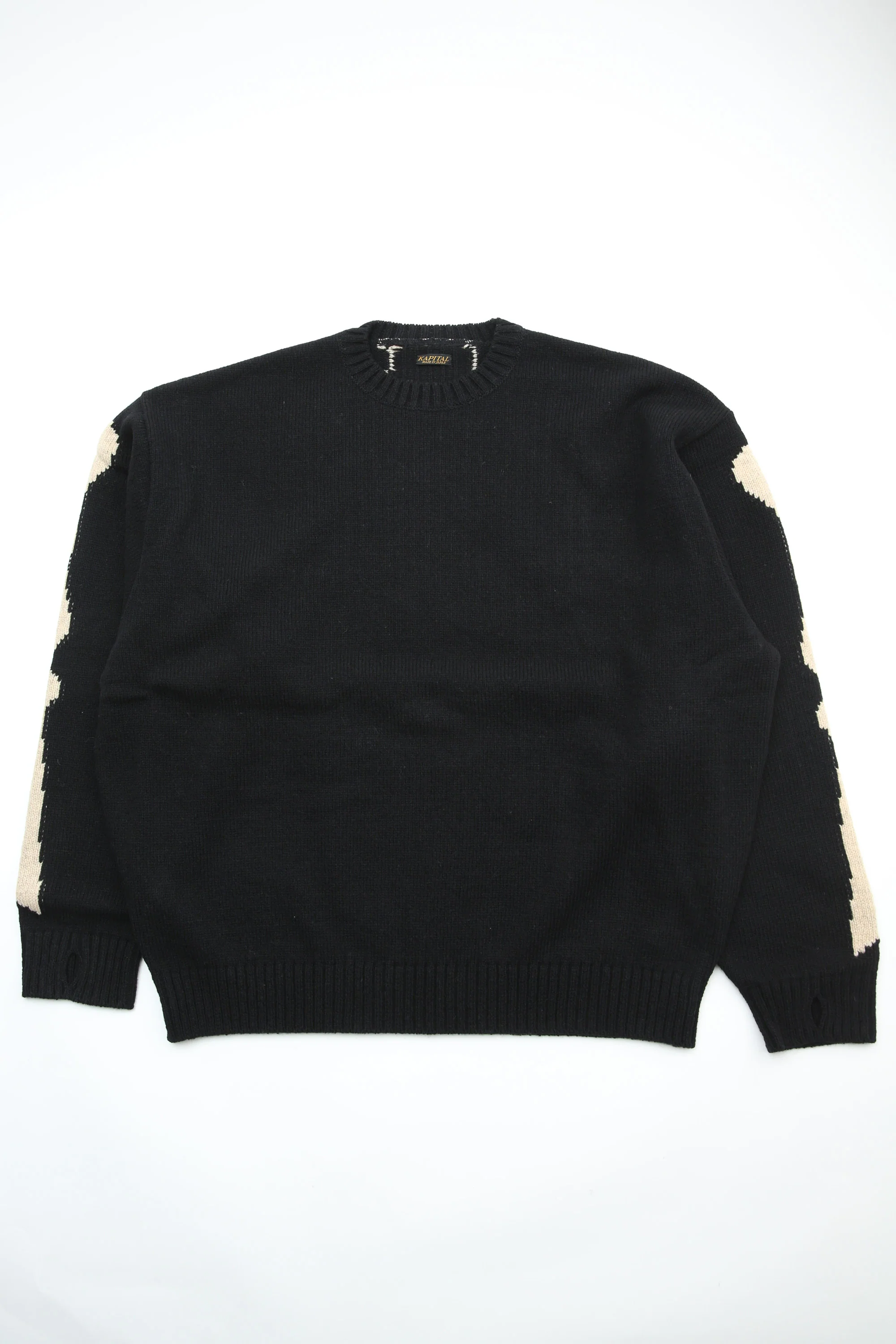 Kapital 5G Wool Knit BONE Crew Sweater - Black - Image 2