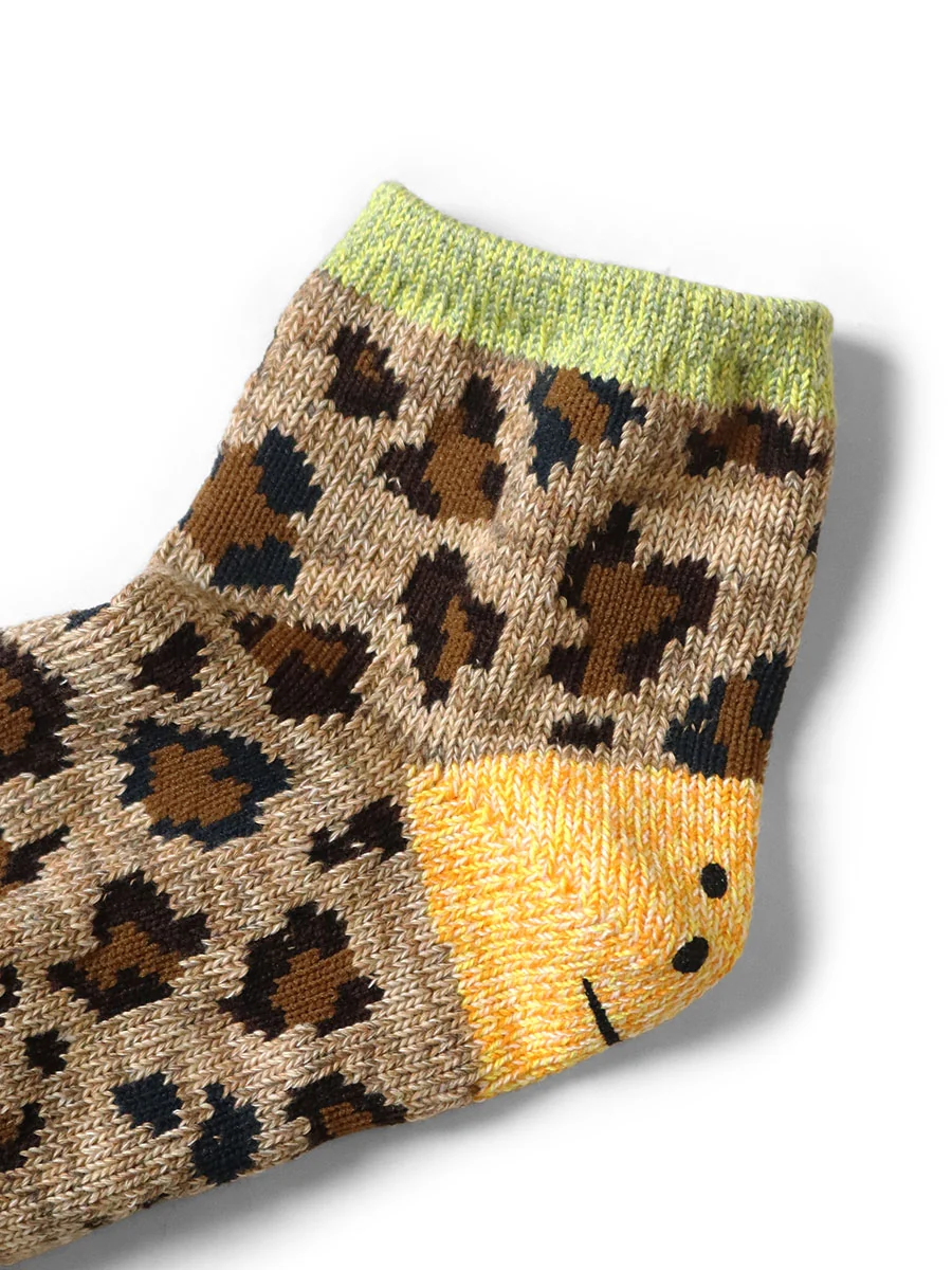 Kapital 84 Yarns RAINBOWY HAPPY HEEL Leopard Ankle Socks - Lime - Image 2