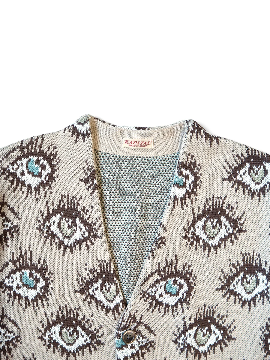Kapital 8G jacquard knit SPEAKEASY pattern short cardigan - Beige - Image 2