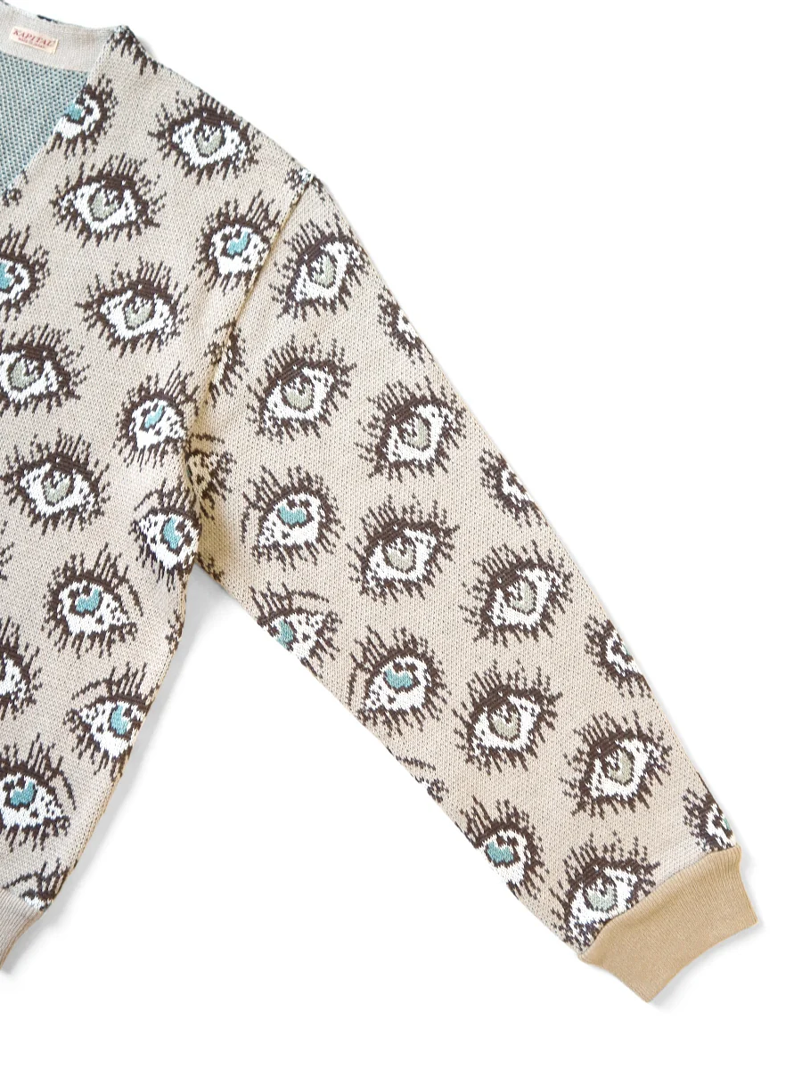 Kapital 8G jacquard knit SPEAKEASY pattern short cardigan - Beige - Image 3