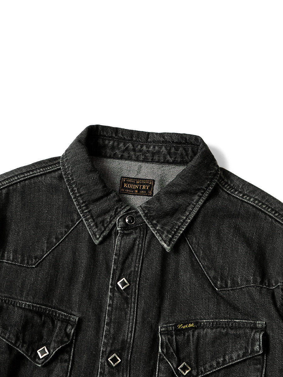 Kapital 8oz black denim western shirt (studs remake) - Black - Image 4