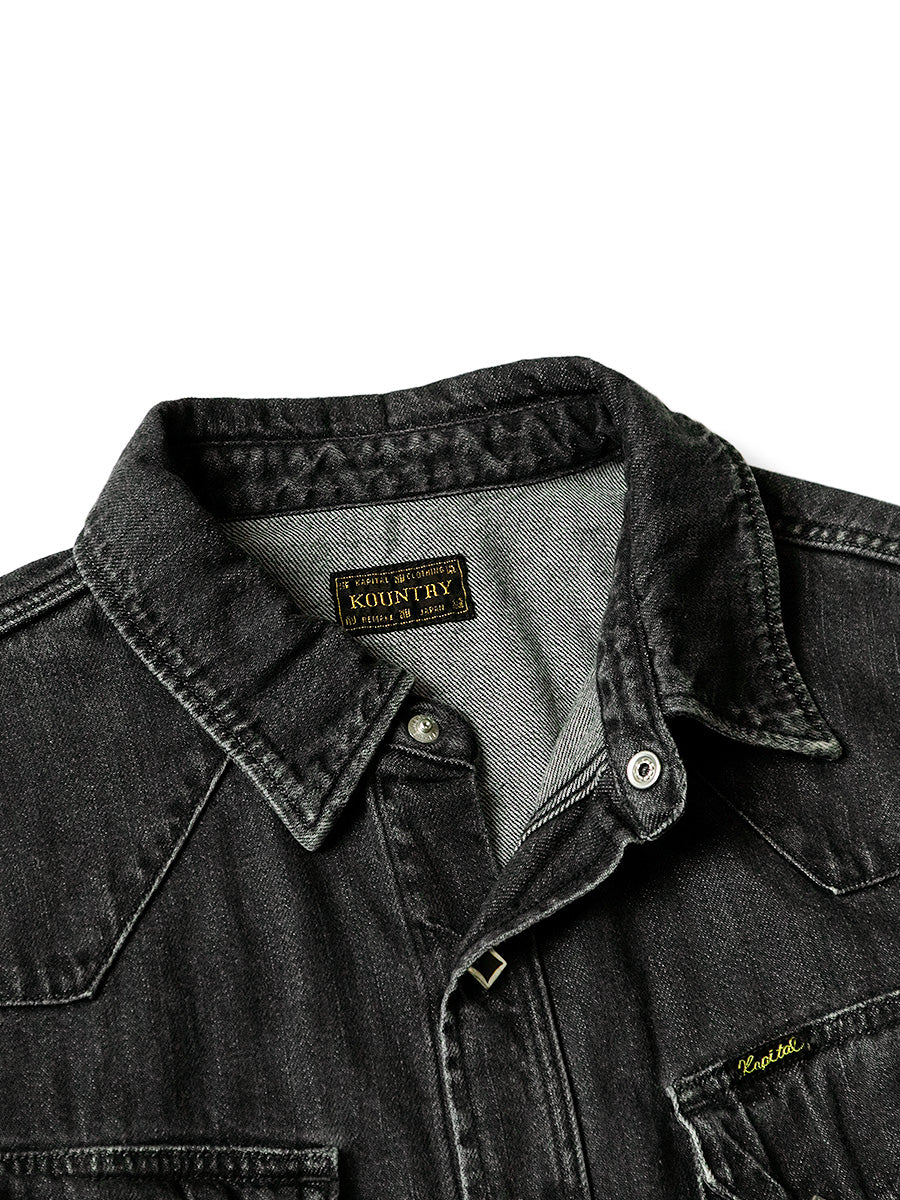 Kapital 8oz black denim western shirt (studs remake) - Black - Image 5