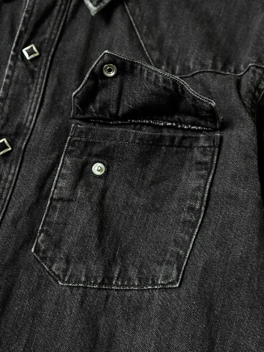 Kapital 8oz black denim western shirt (studs remake) - Black - Image 6