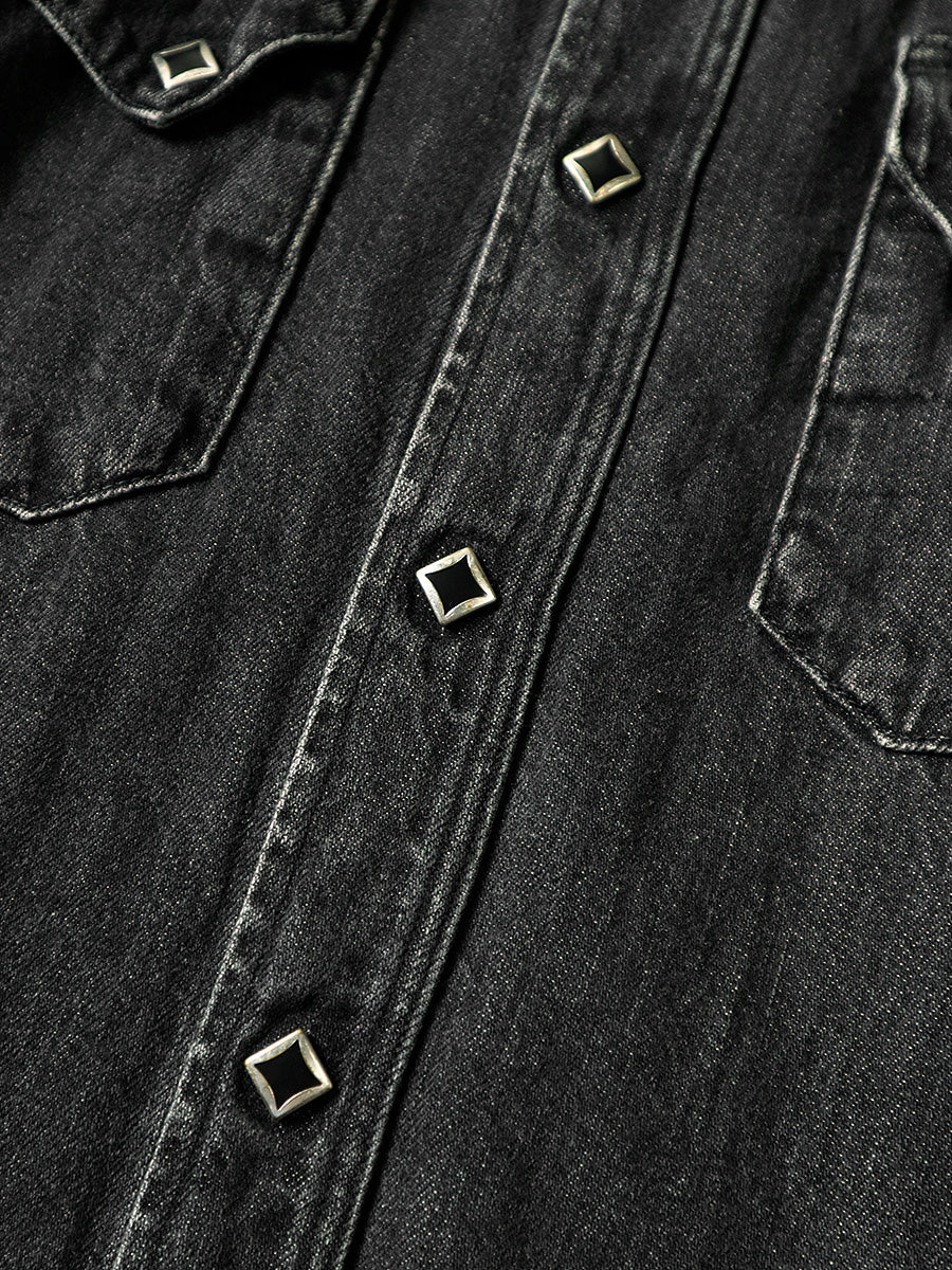 Kapital 8oz black denim western shirt (studs remake) - Black - Image 7