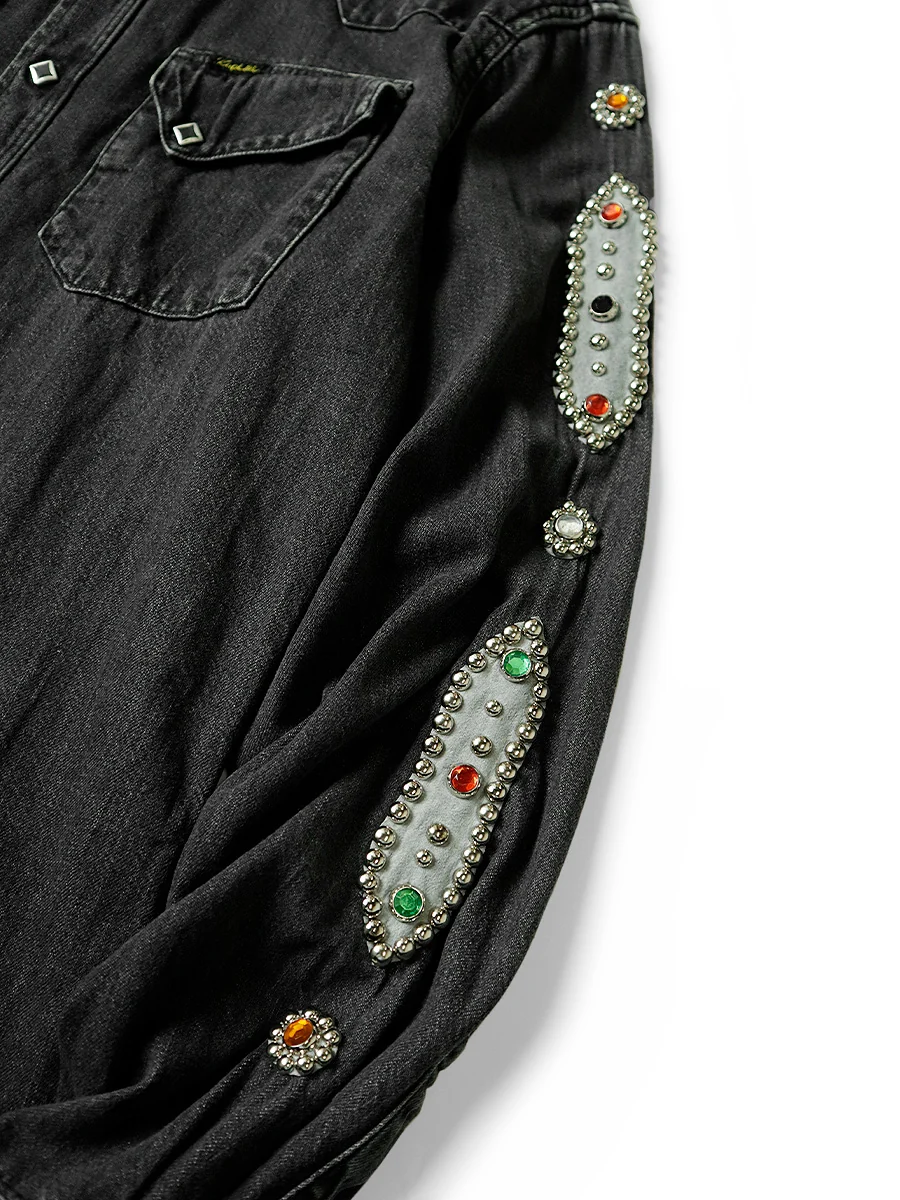 Kapital 8oz black denim western shirt (studs remake) - Black - Image 8