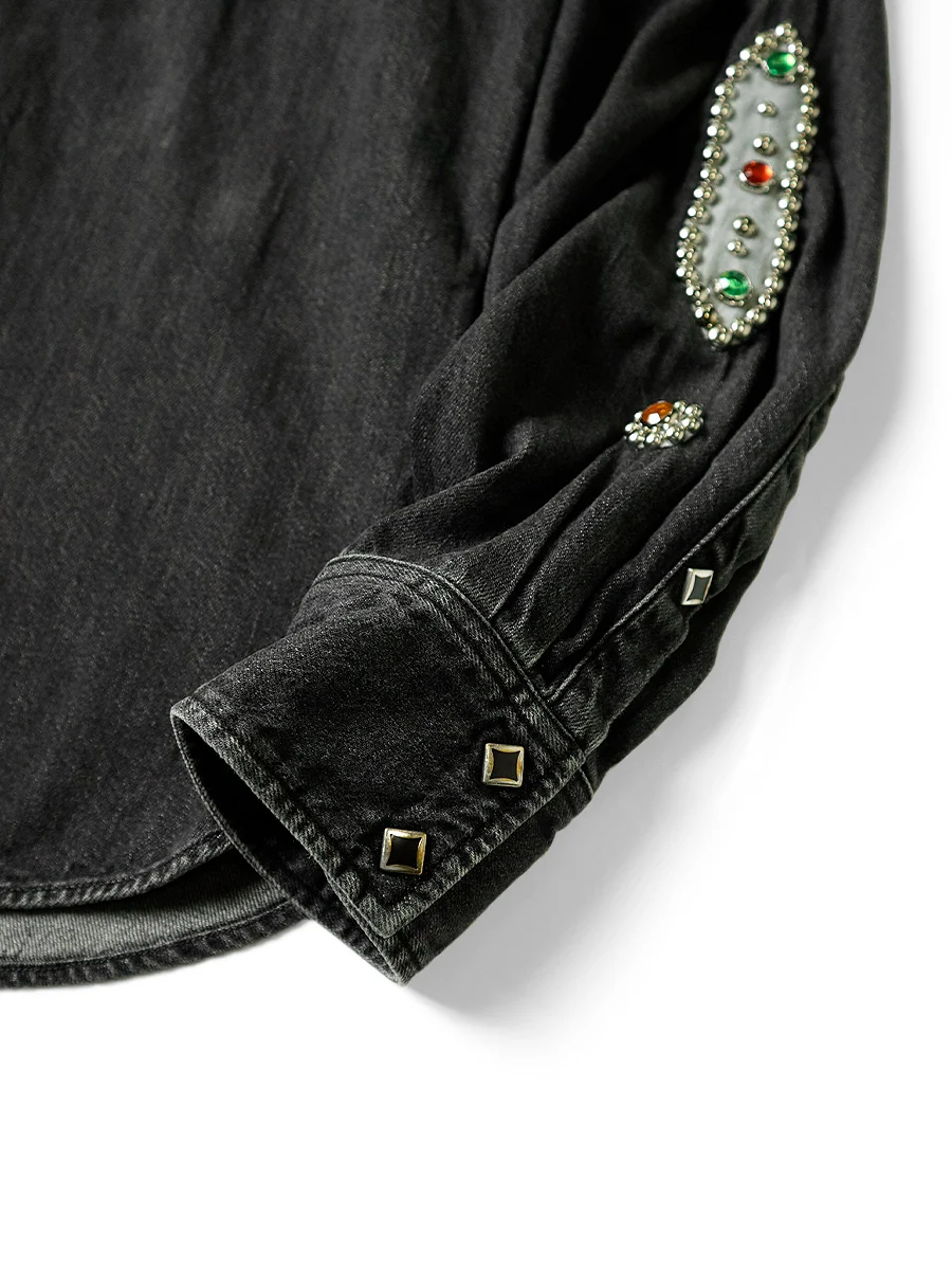 Kapital 8oz black denim western shirt (studs remake) - Black - Image 9